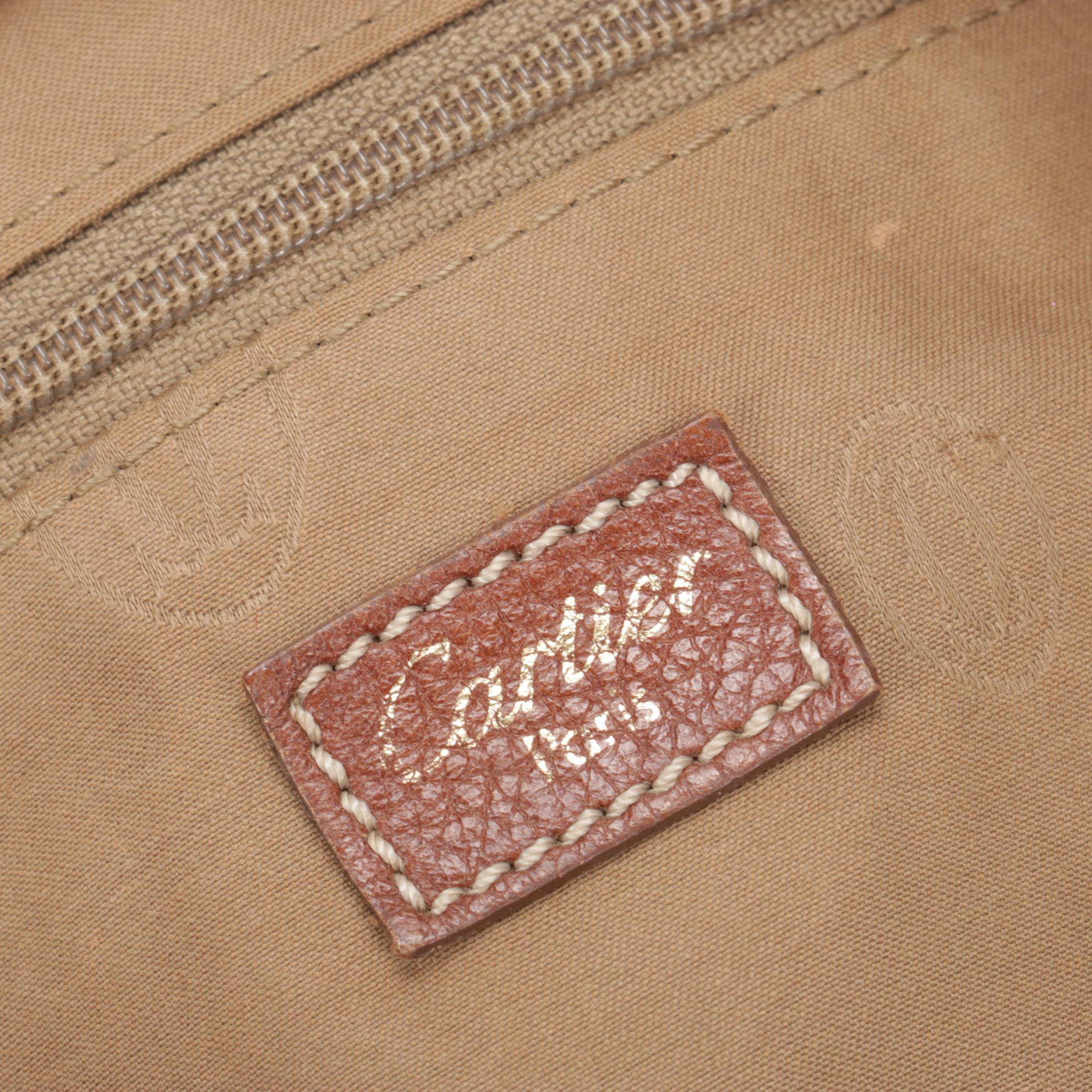 Cartier Marcello Shoulder Bag in Grained Brown Leather with Contrast Stitching