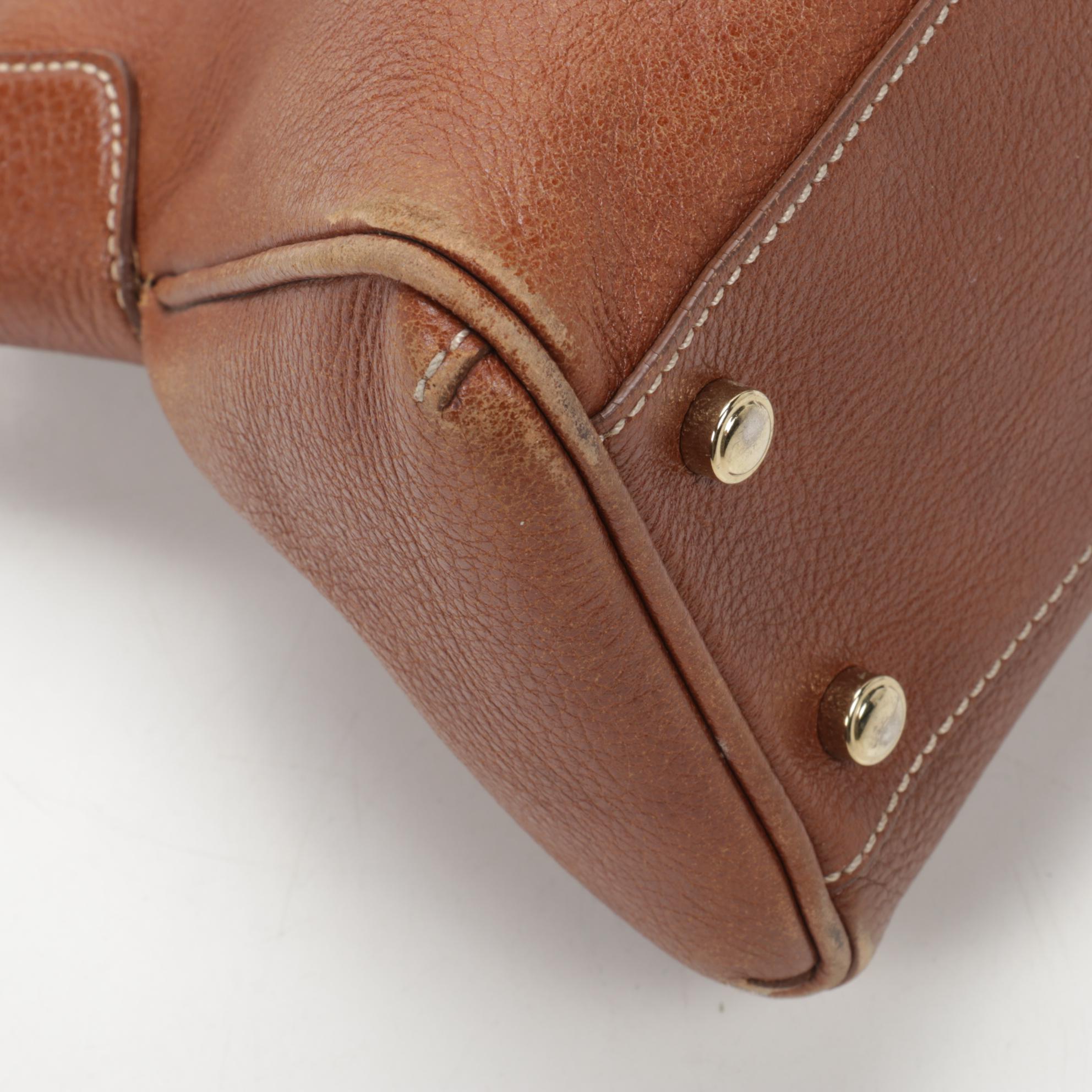 Cartier Marcello Shoulder Bag in Grained Brown Leather with Contrast Stitching