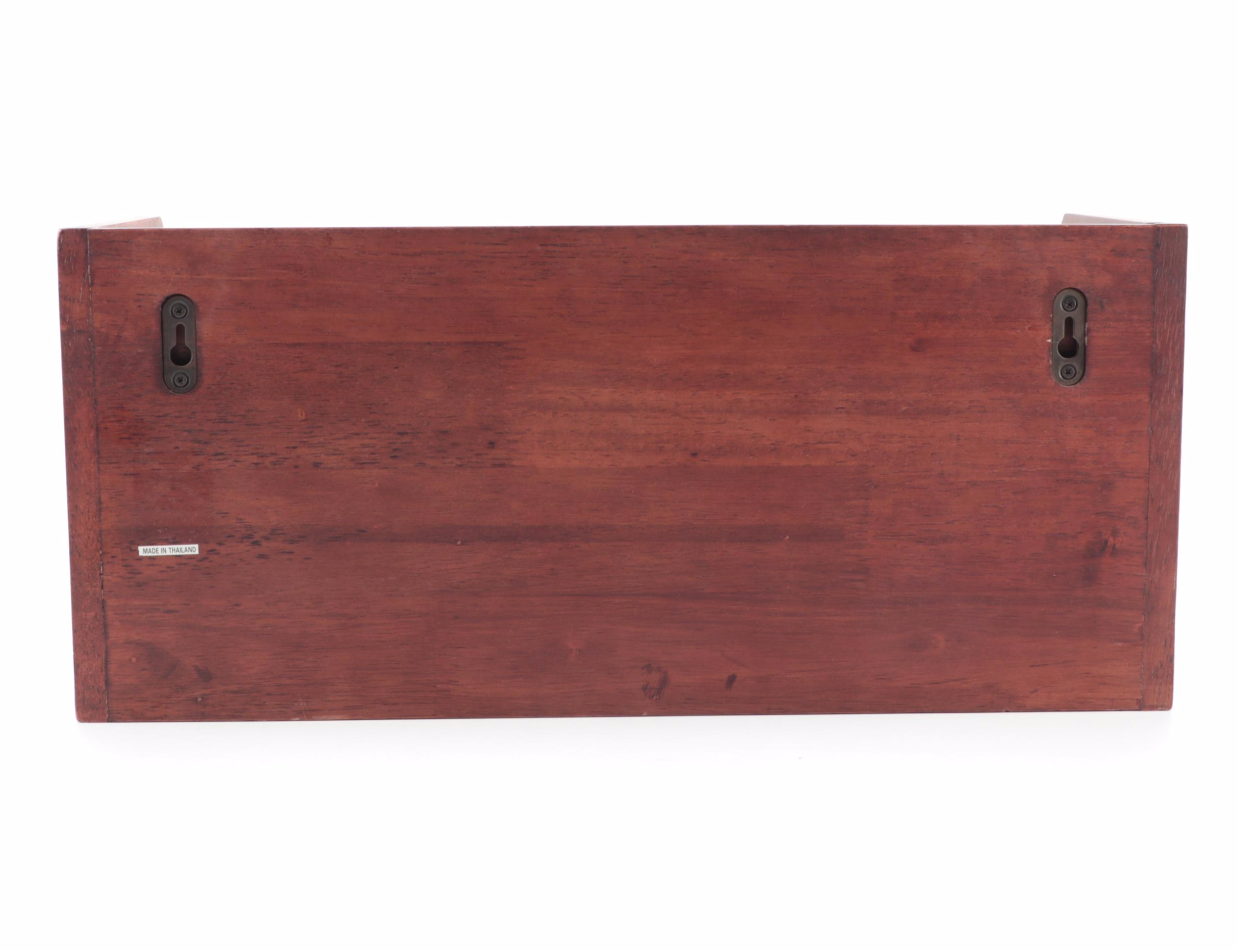 Floating Shelf with Drawers, Zodiac Hourglass, and Other Office Accessories