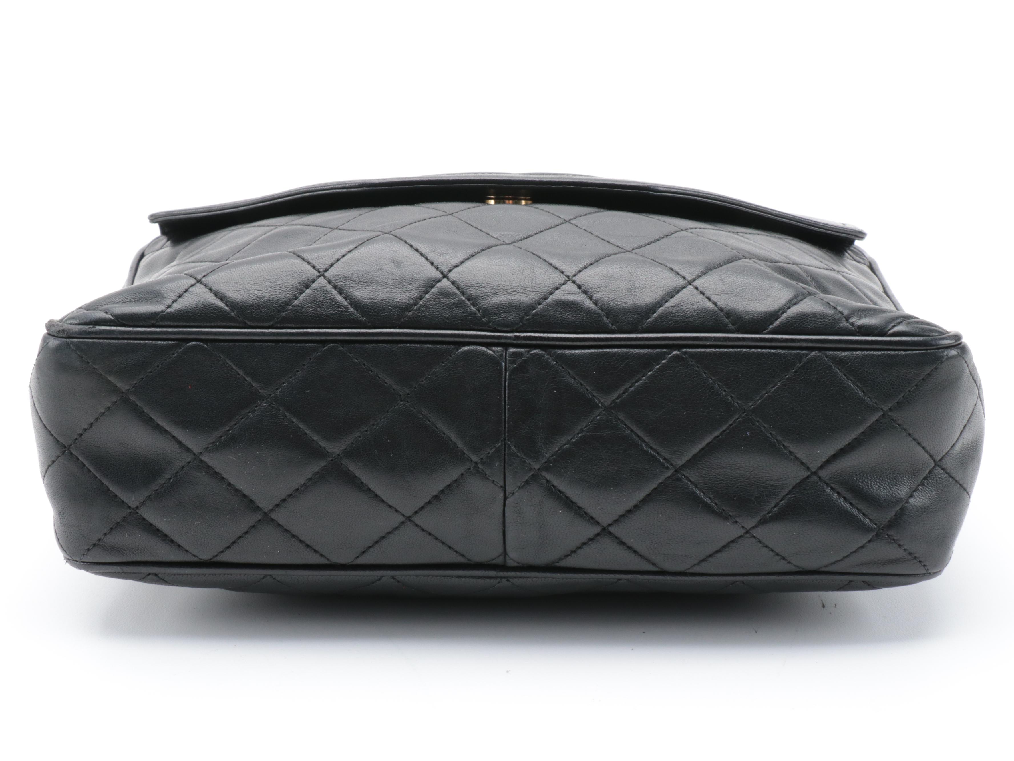 Chanel Quilted CC Stitch Camera Tassel Bag in Black Lambskin Leather
