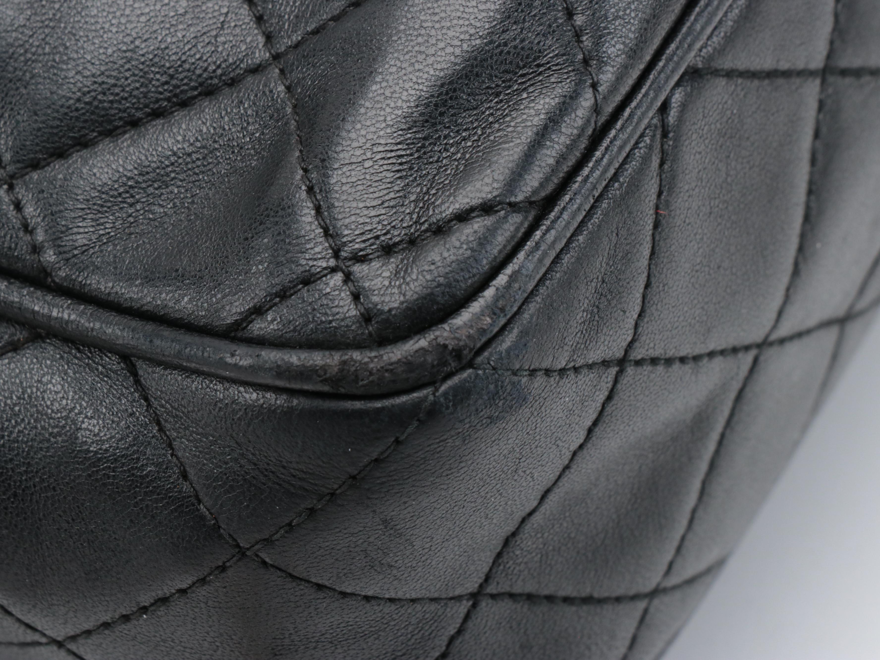 Chanel Quilted CC Stitch Camera Tassel Bag in Black Lambskin Leather