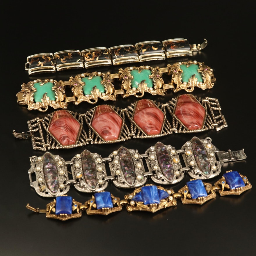 Vintage Faux Pearl and Art Glass Bracelet Selection