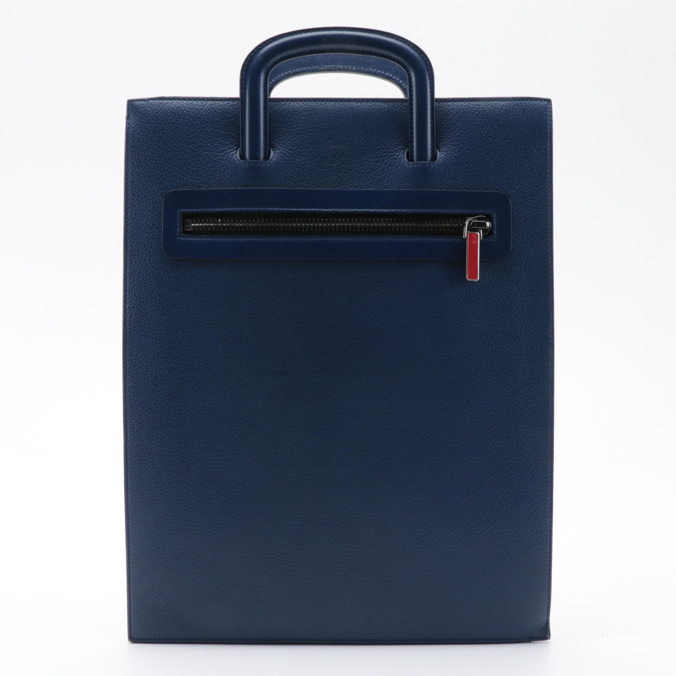 Christian Louboutin Large Trictac Portfolio Bag in Blue Grained Leather