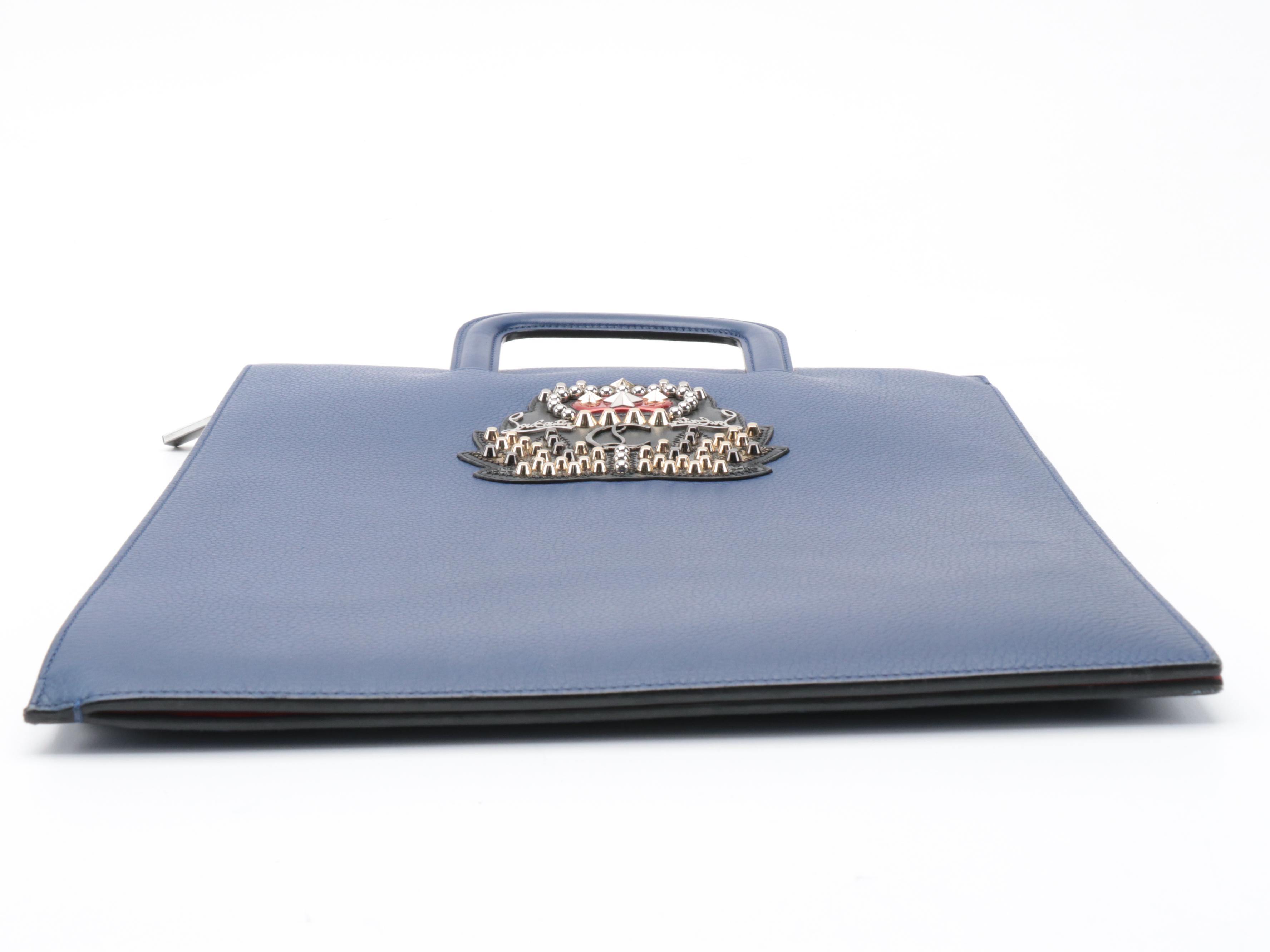 Christian Louboutin Large Trictac Portfolio Bag in Blue Grained Leather