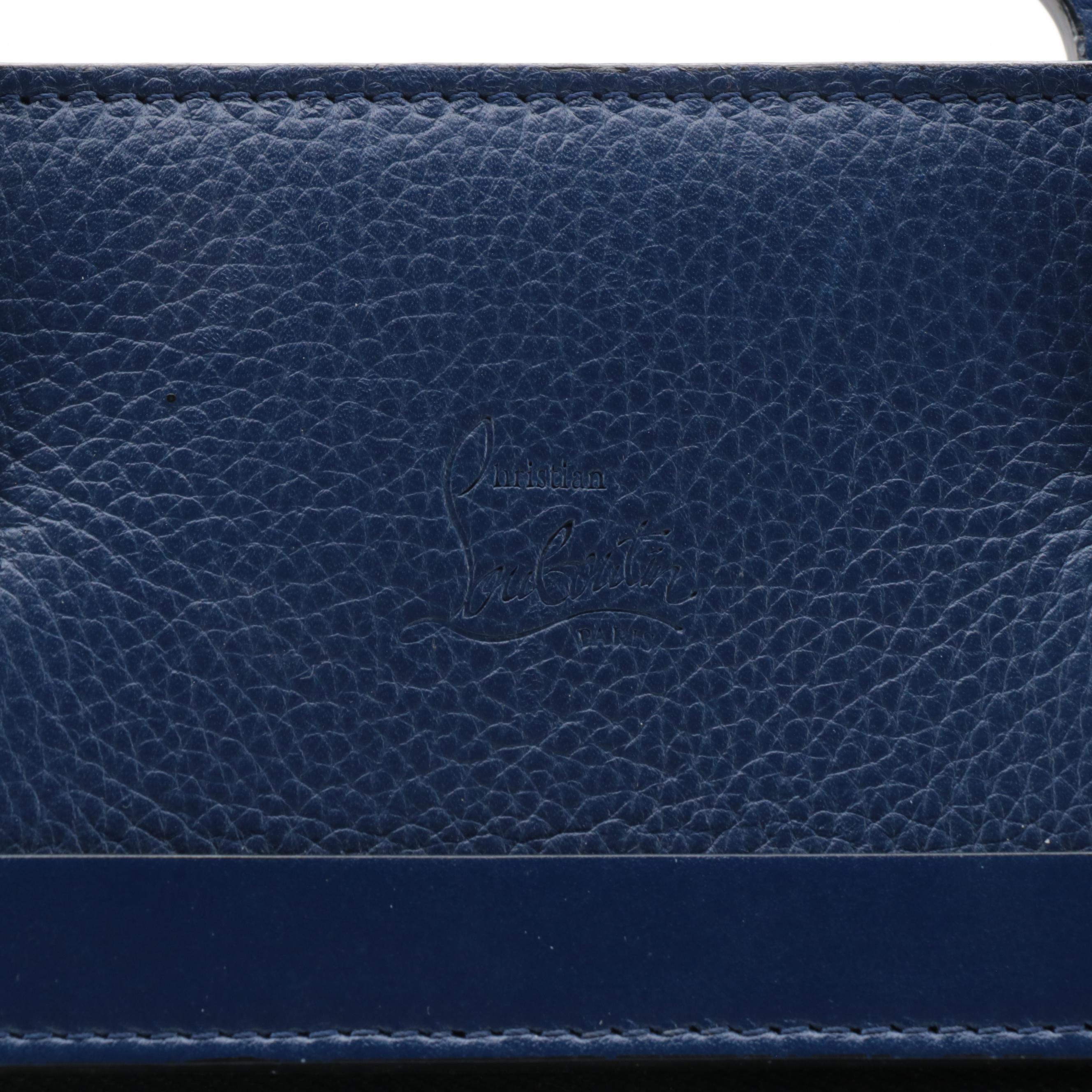 Christian Louboutin Large Trictac Portfolio Bag in Blue Grained Leather