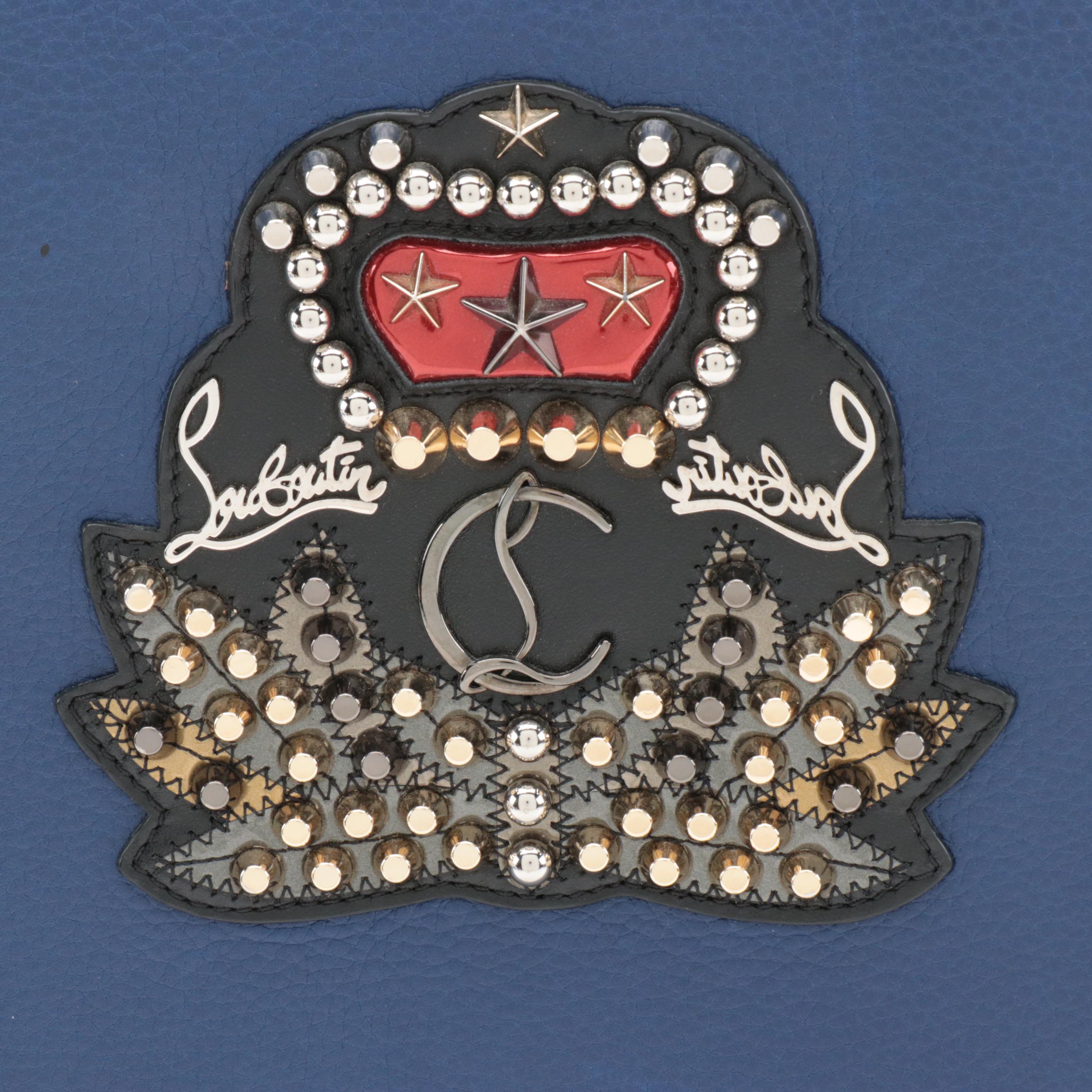 Christian Louboutin Large Trictac Portfolio Bag in Blue Grained Leather