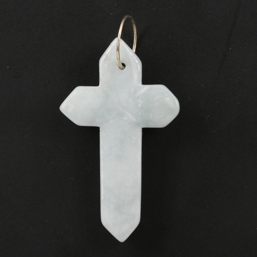 Carved Jadeite Cross Pendant with 10K Bail