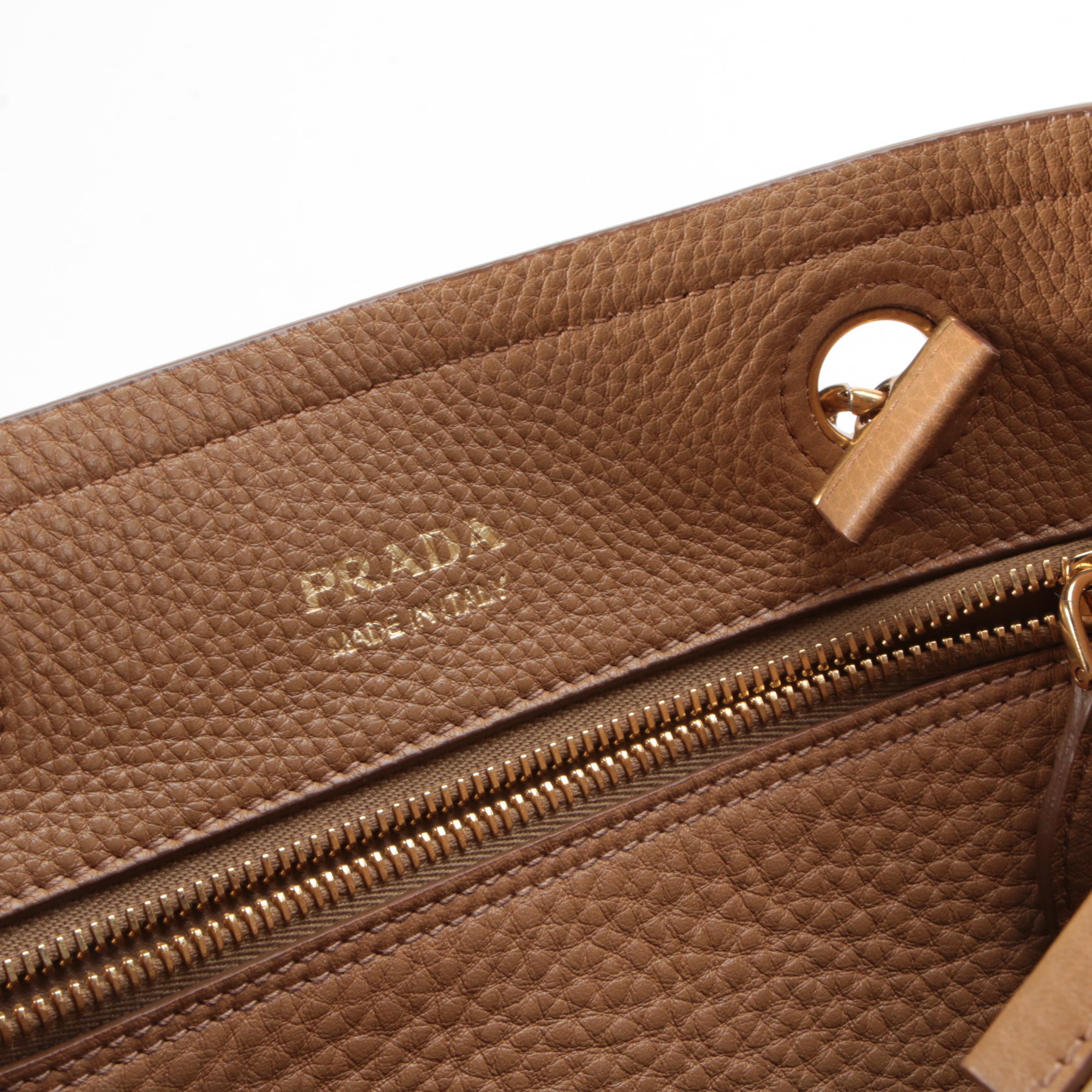 Prada Front Pocket Shopping Tote in Caramel Vitello Daino Leather