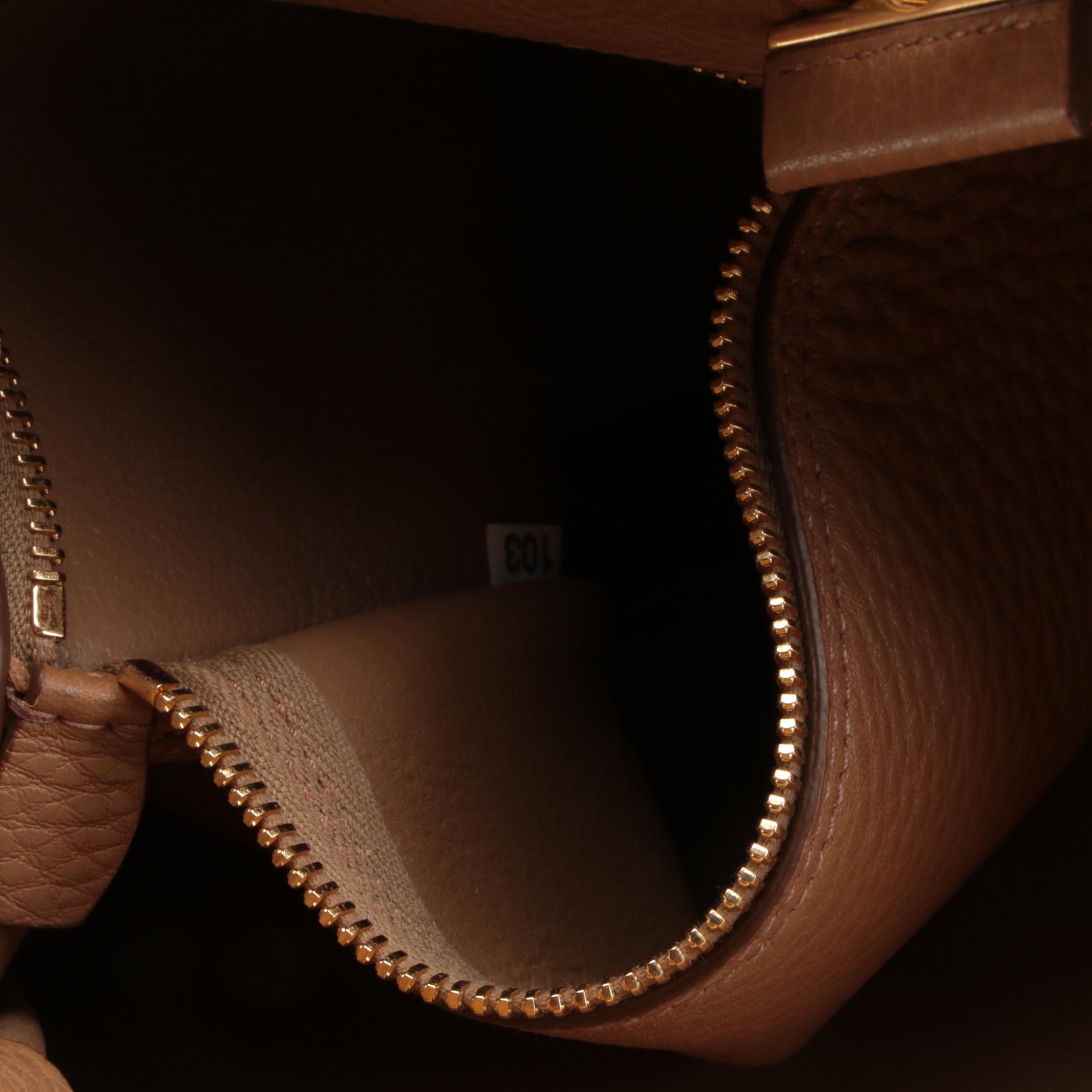 Prada Front Pocket Shopping Tote in Caramel Vitello Daino Leather