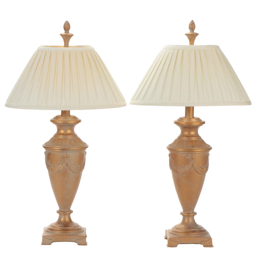 Pair of Neoclassical Style Gilt Metal Urn-Shaped Table Lamps