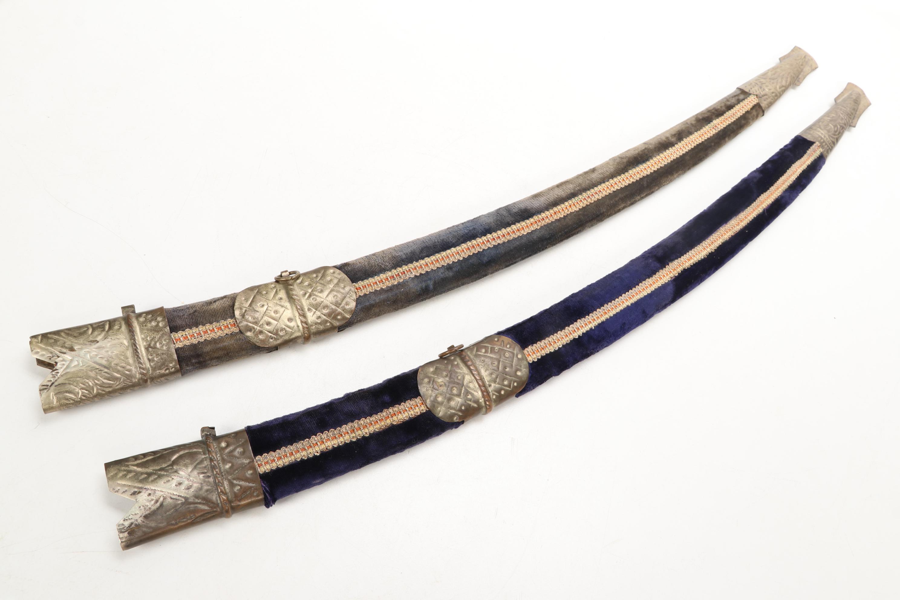 Indian Talwar Swords with Velvet Accented Sheaths