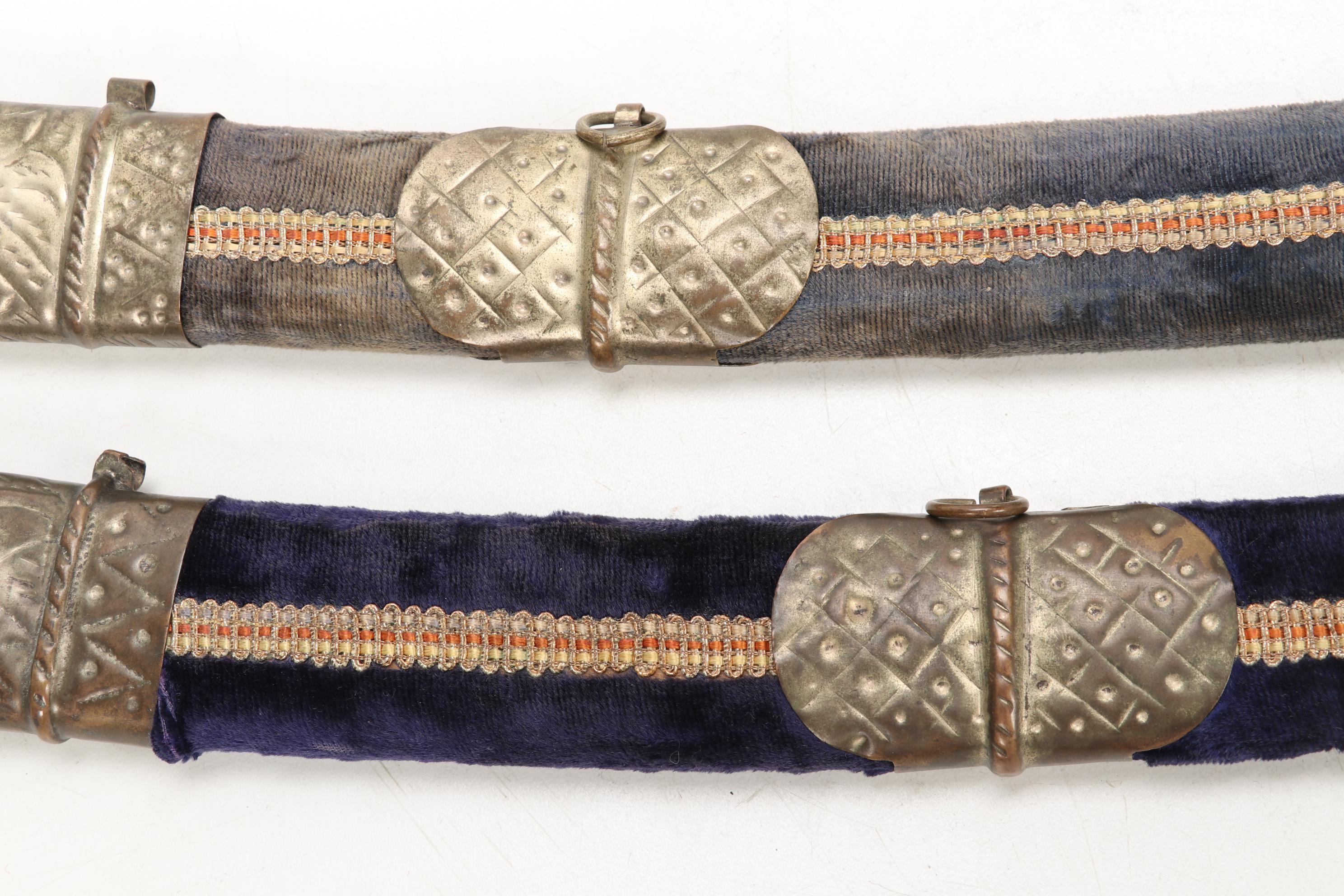 Indian Talwar Swords with Velvet Accented Sheaths