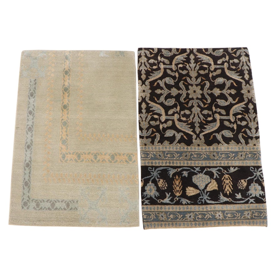 1'10 x 3'0 Hand-Knotted Nepalese Wool and Silk Accent Rugs from The Rug Gallery