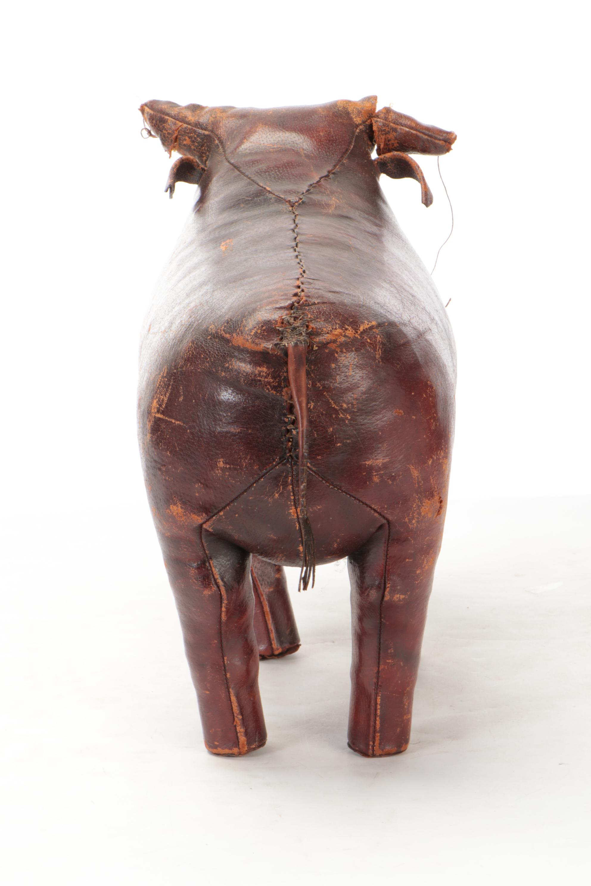 Dimitri Omersa for Abercrombie and Fitch Leather Bull Footstool, 1960s