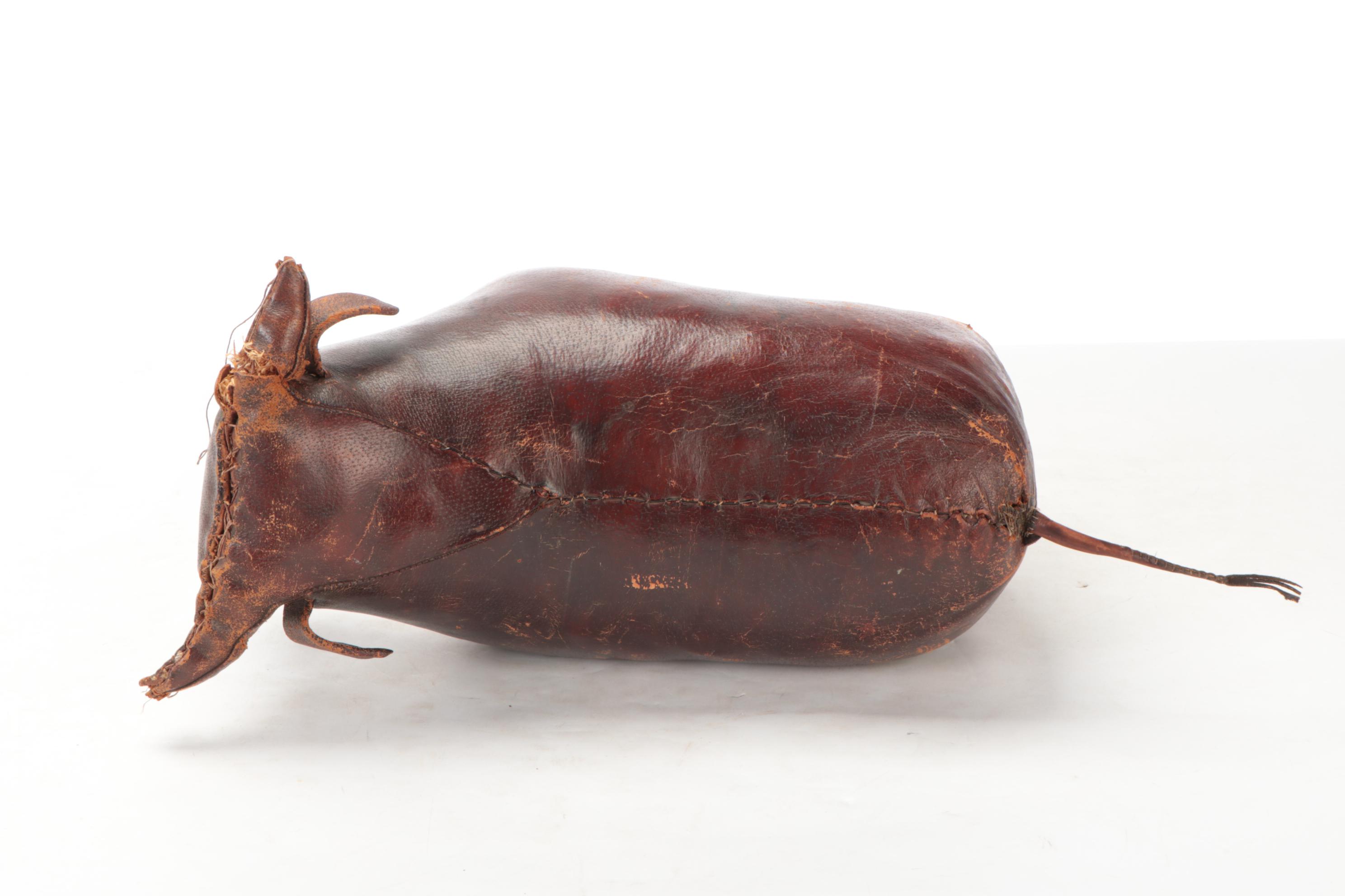 Dimitri Omersa for Abercrombie and Fitch Leather Bull Footstool, 1960s