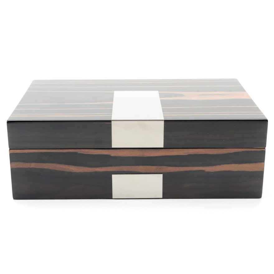 Bey-Berk Lacquered Ebony Wood Veneer Jewelry Box in Original Packaging