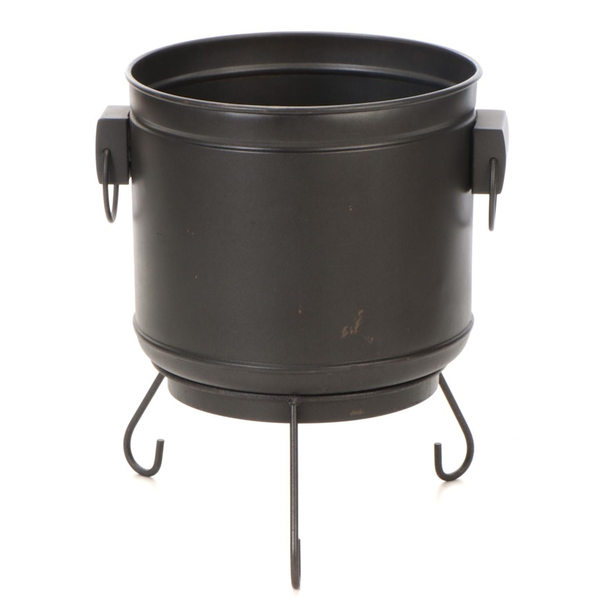 Galvanized Metal Cauldron Bucket with Stand, Contemporary