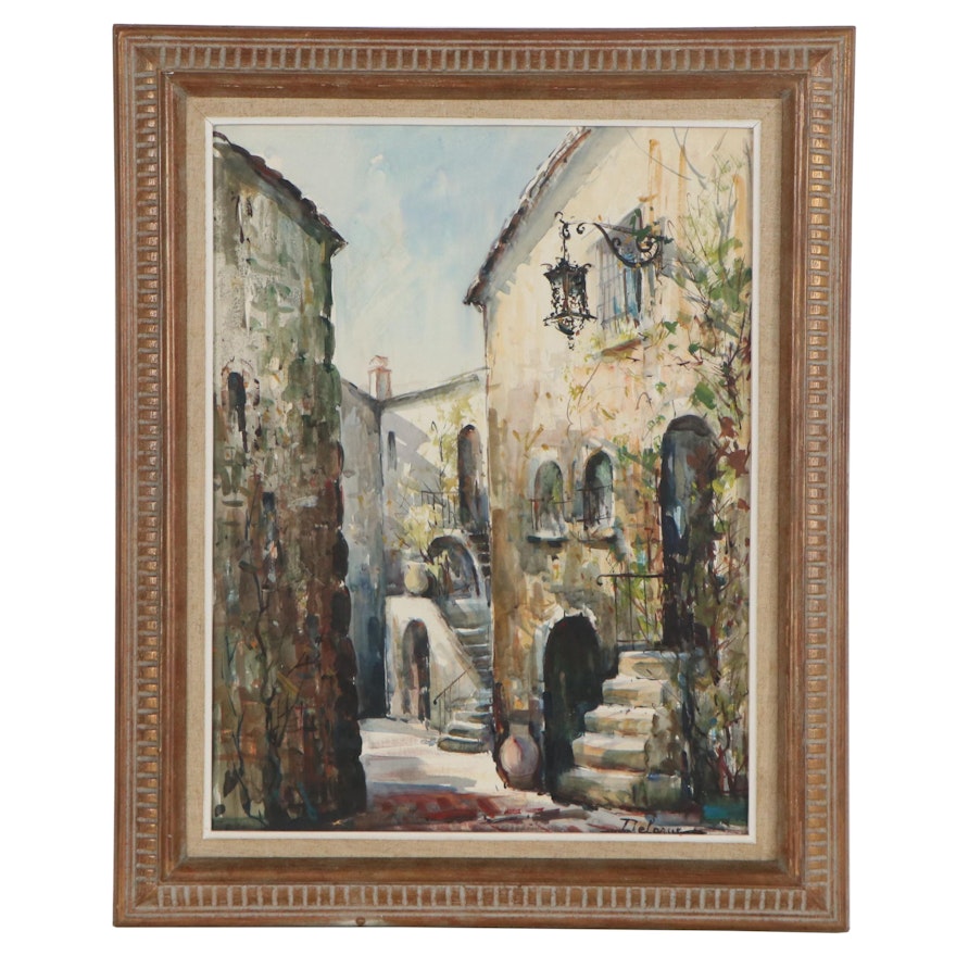 Lucien Delarue Street Scene Watercolor Painting