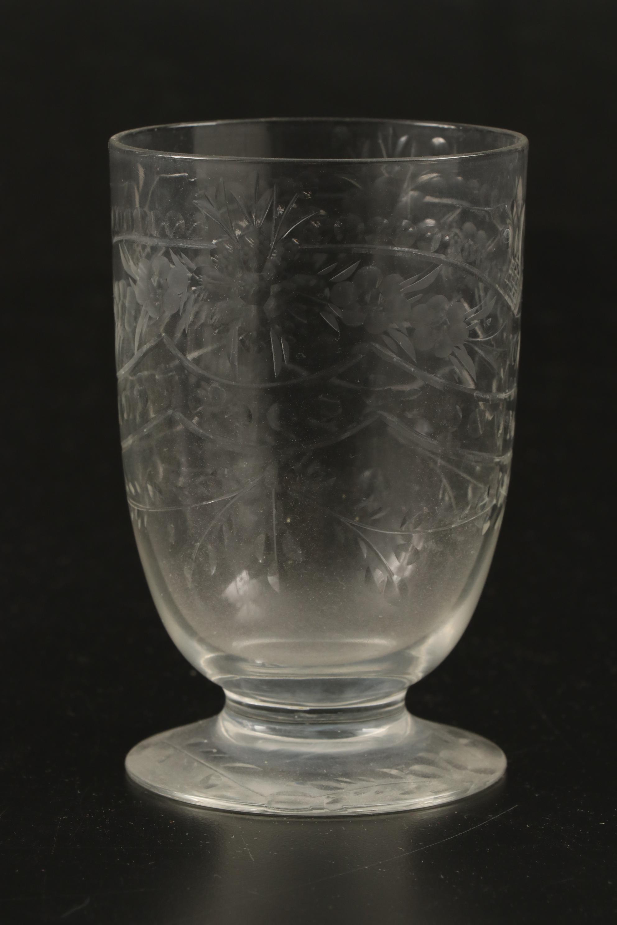 J.D. Schleissner and Söhne 800 Silver Footed Etched Glass Pitcher and Glasses