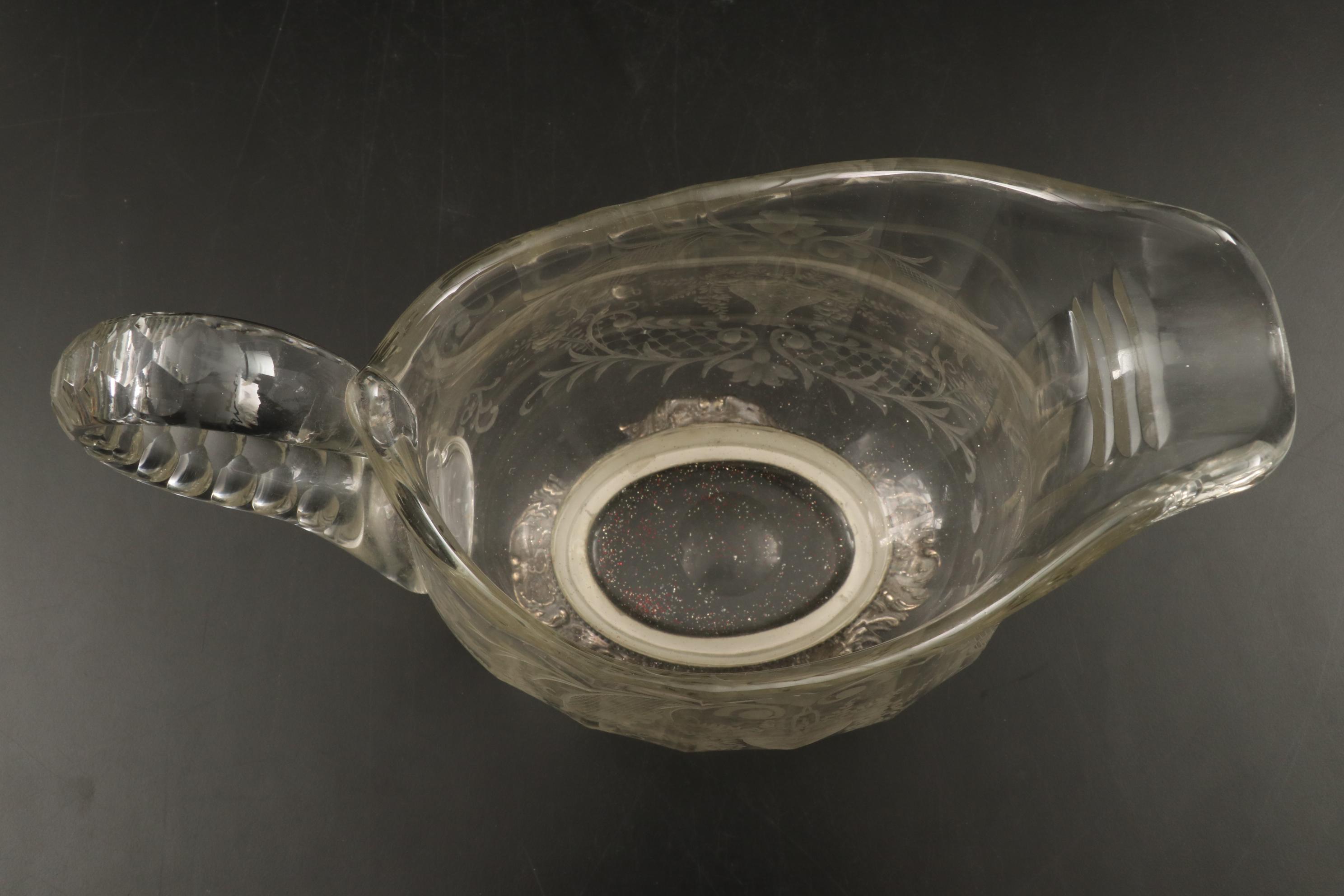 J.D. Schleissner and Söhne 800 Silver Footed Etched Glass Pitcher and Glasses