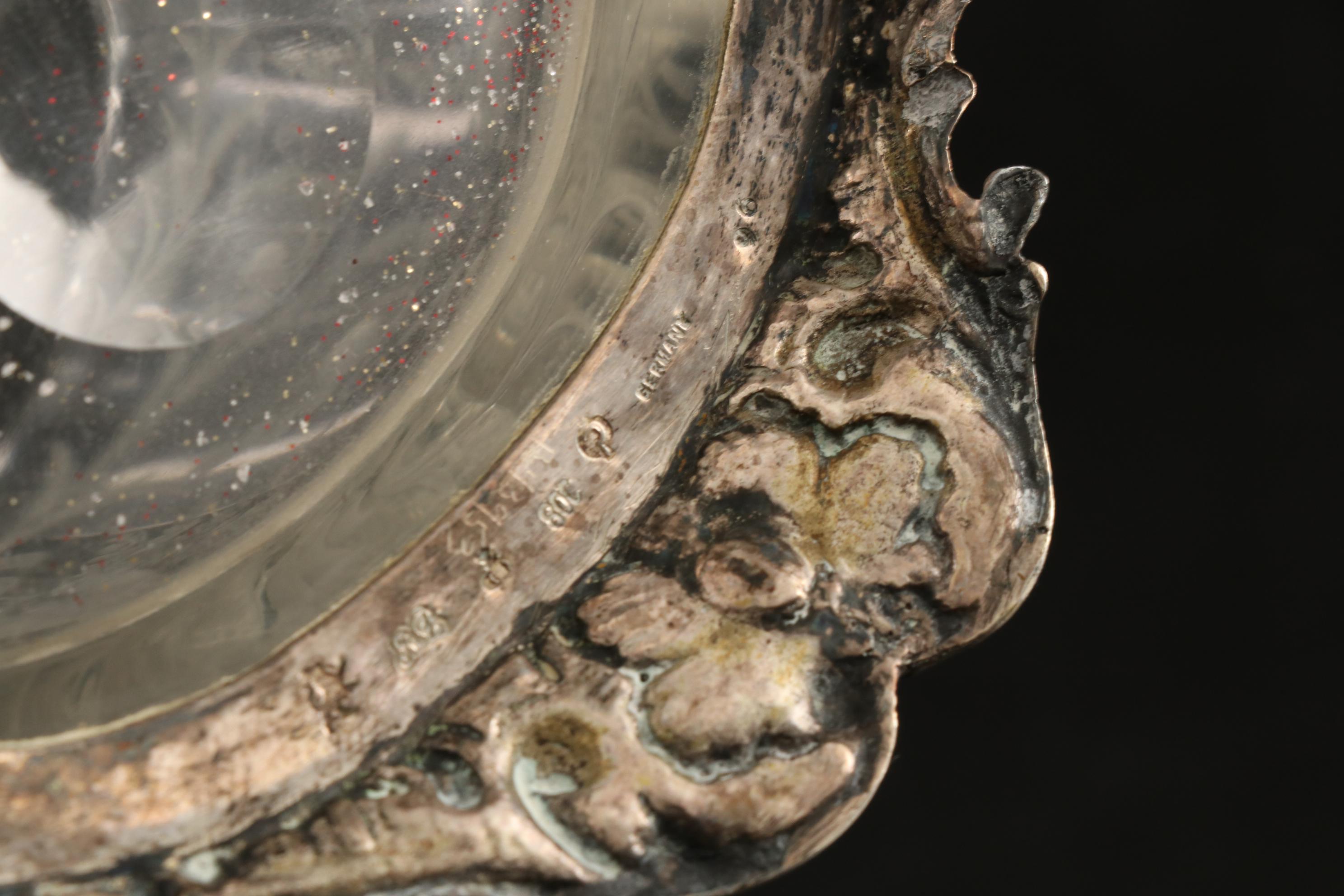 J.D. Schleissner and Söhne 800 Silver Footed Etched Glass Pitcher and Glasses