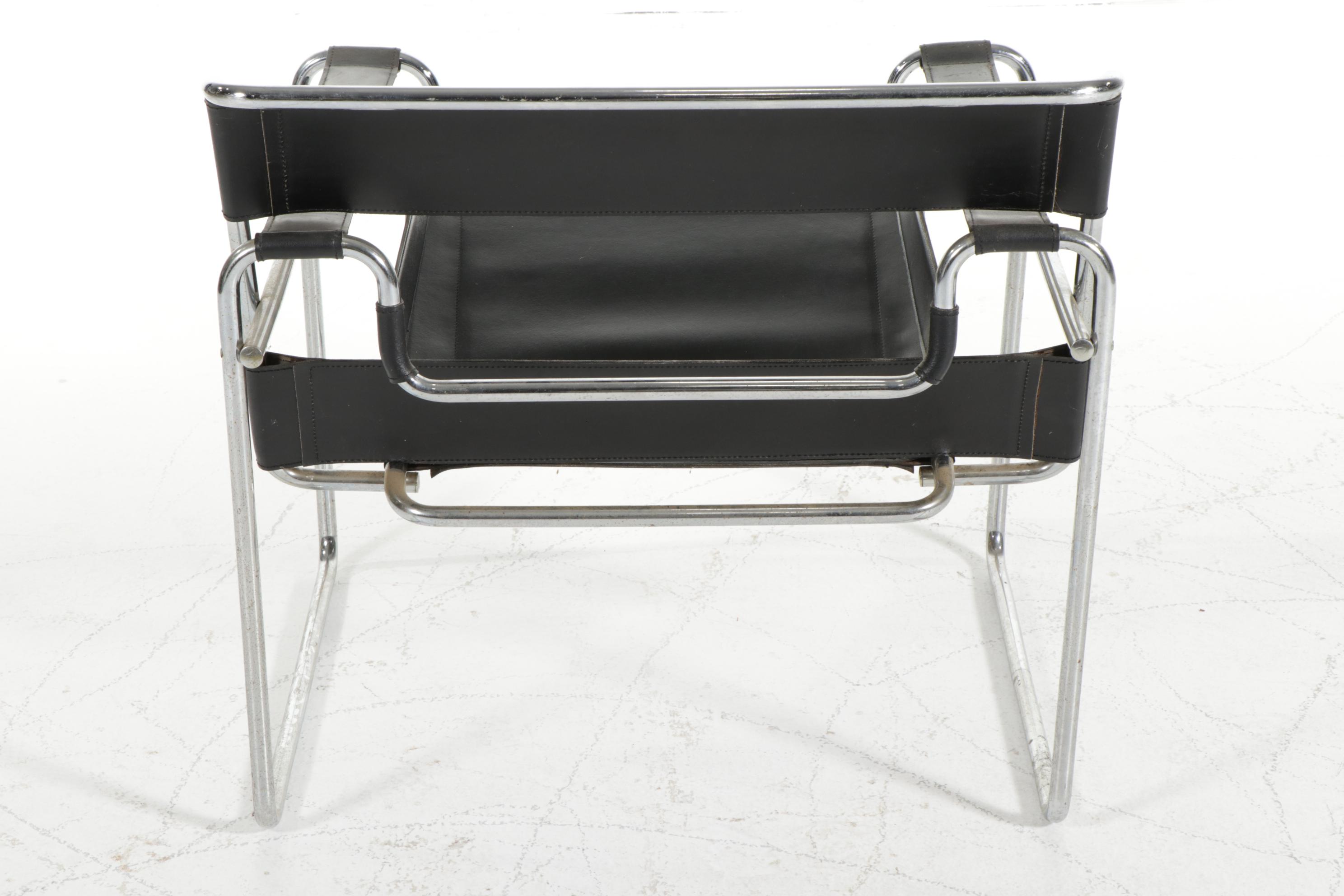 Mid Century Modern Style Chrome and Leather Strap Armchair, after Marcel Breuer