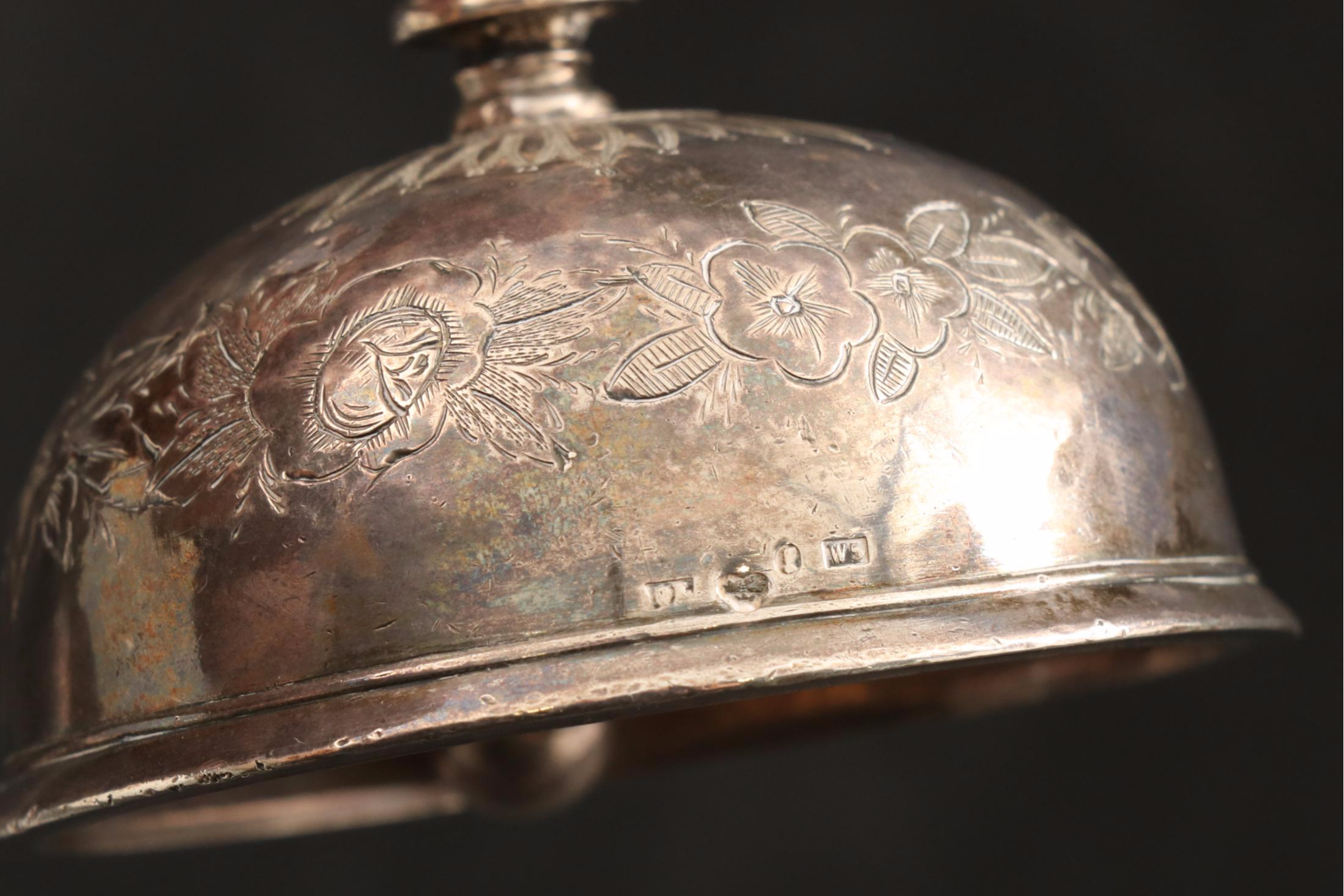 Swedish Engraved 830 Silver Bell with Figural Muse Handle, 1875