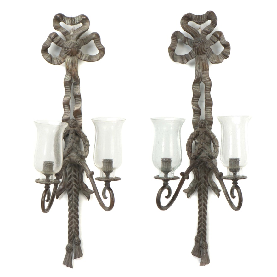 Maitland-Smith Ltd. Victorian Style Patinated Metal Candelabra Wall Sconces