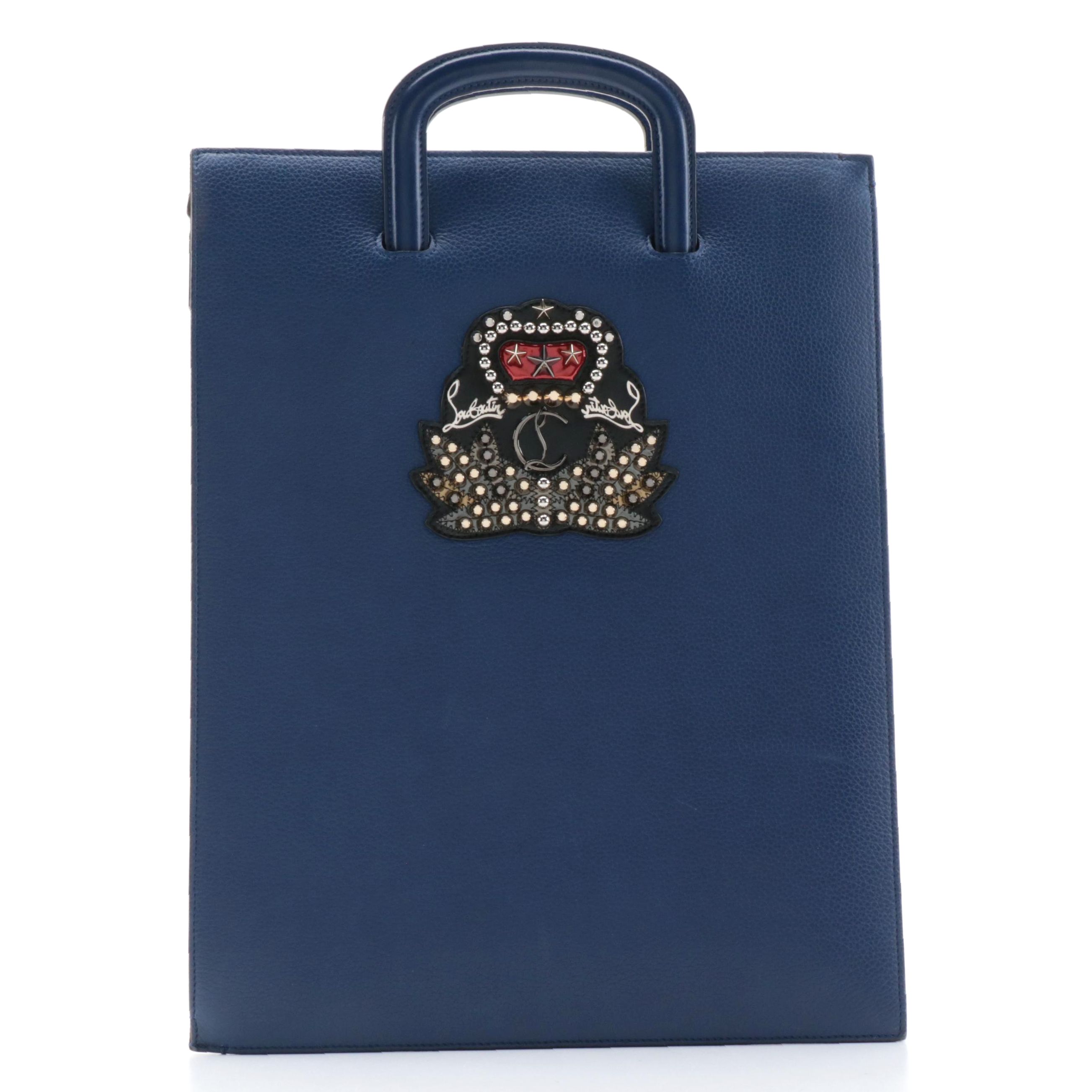 Christian Louboutin Large Trictac Portfolio Bag in Blue Grained Leather