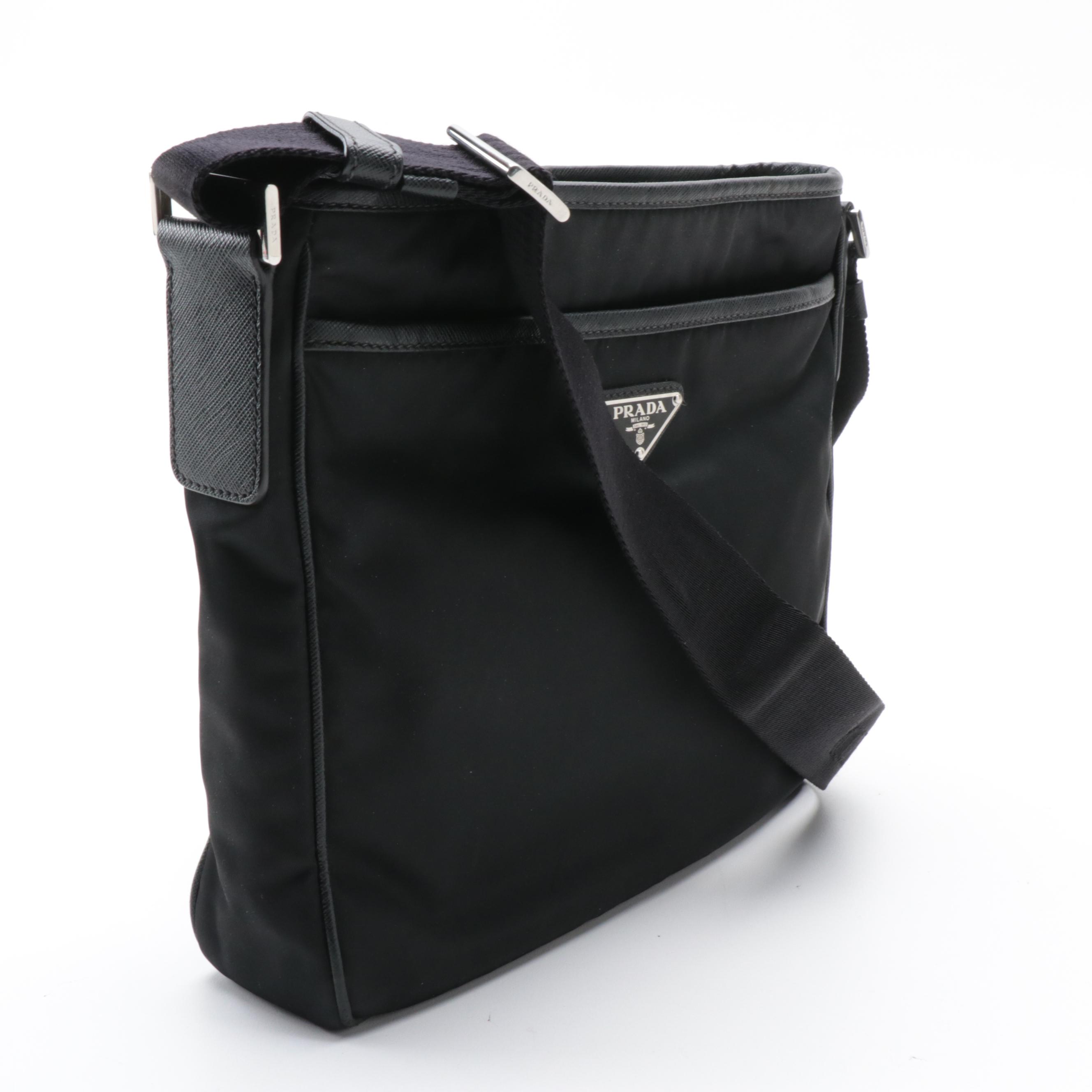 Prada Messenger Bag in Black Tessuto Nylon with Saffiano Leather Trim