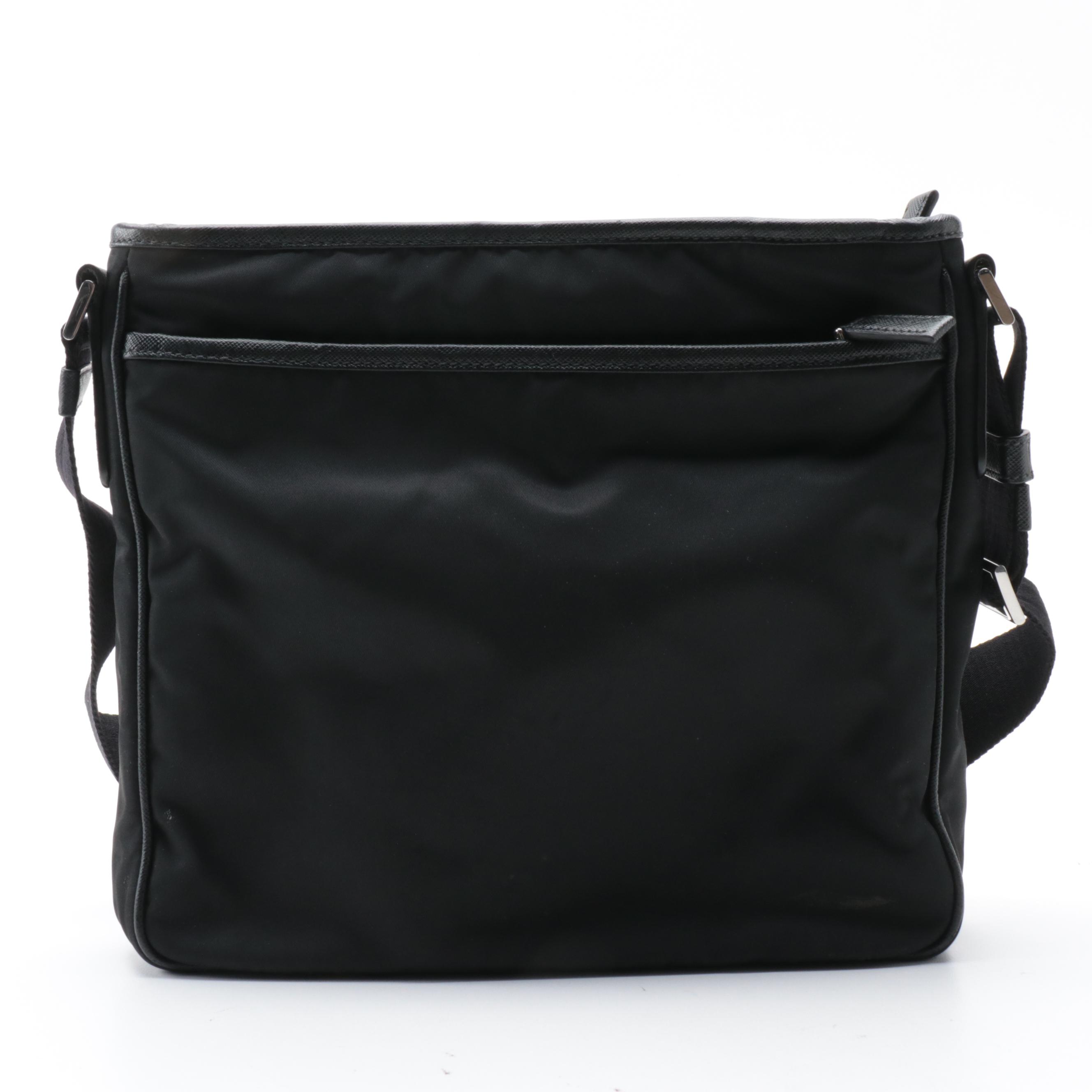 Prada Messenger Bag in Black Tessuto Nylon with Saffiano Leather Trim