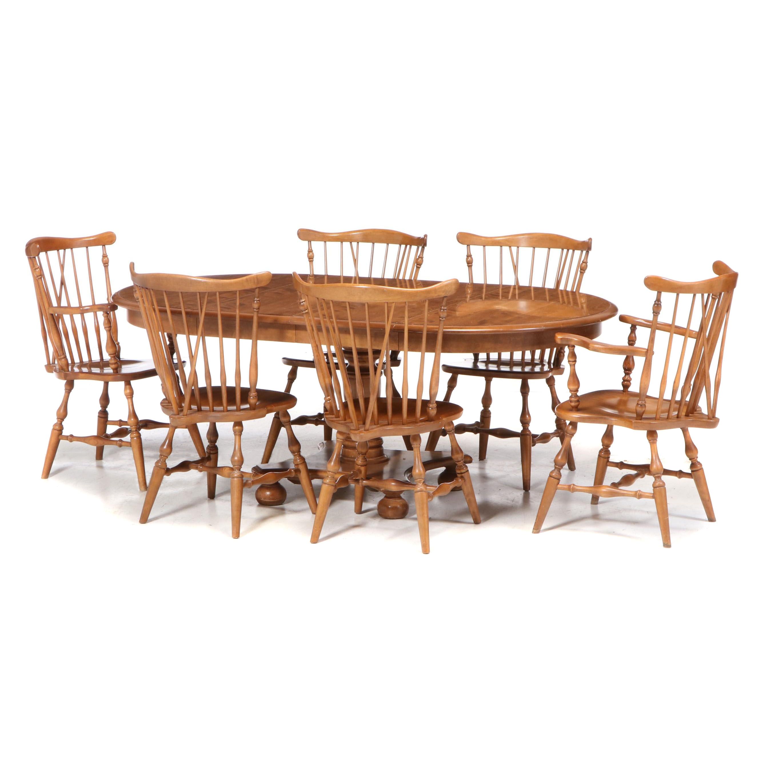 Seven-Piece Ethan Allen Maple Dining Set, Late 20th Century