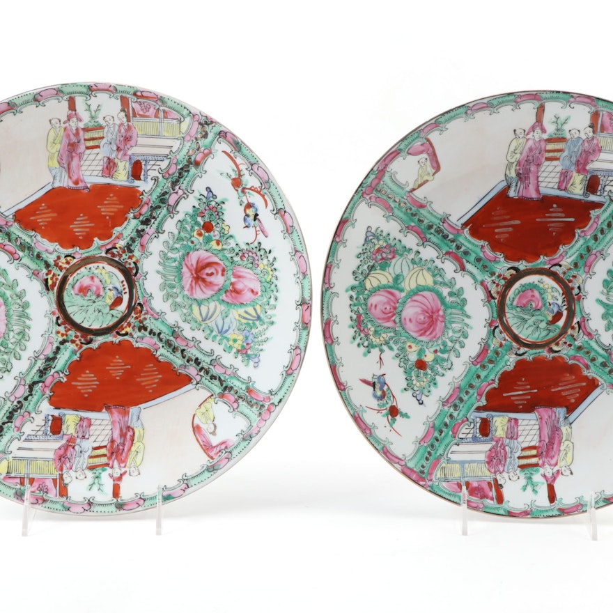 Chinese Rose Medallian Porcelain Chargers, Late 20th Century