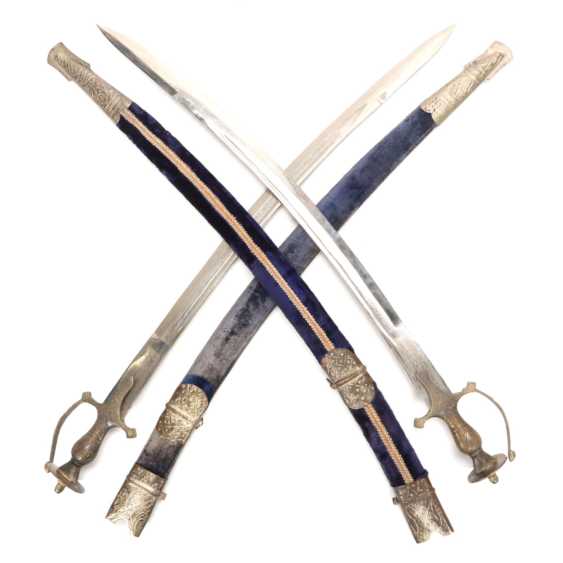 Indian Talwar Swords with Velvet Accented Sheaths