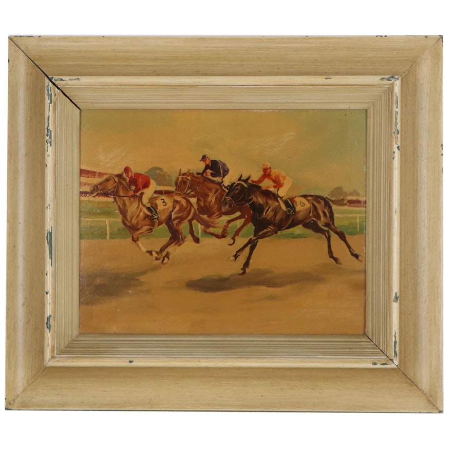Oil Painting of Horse Race, Mid-Late 20th Century
