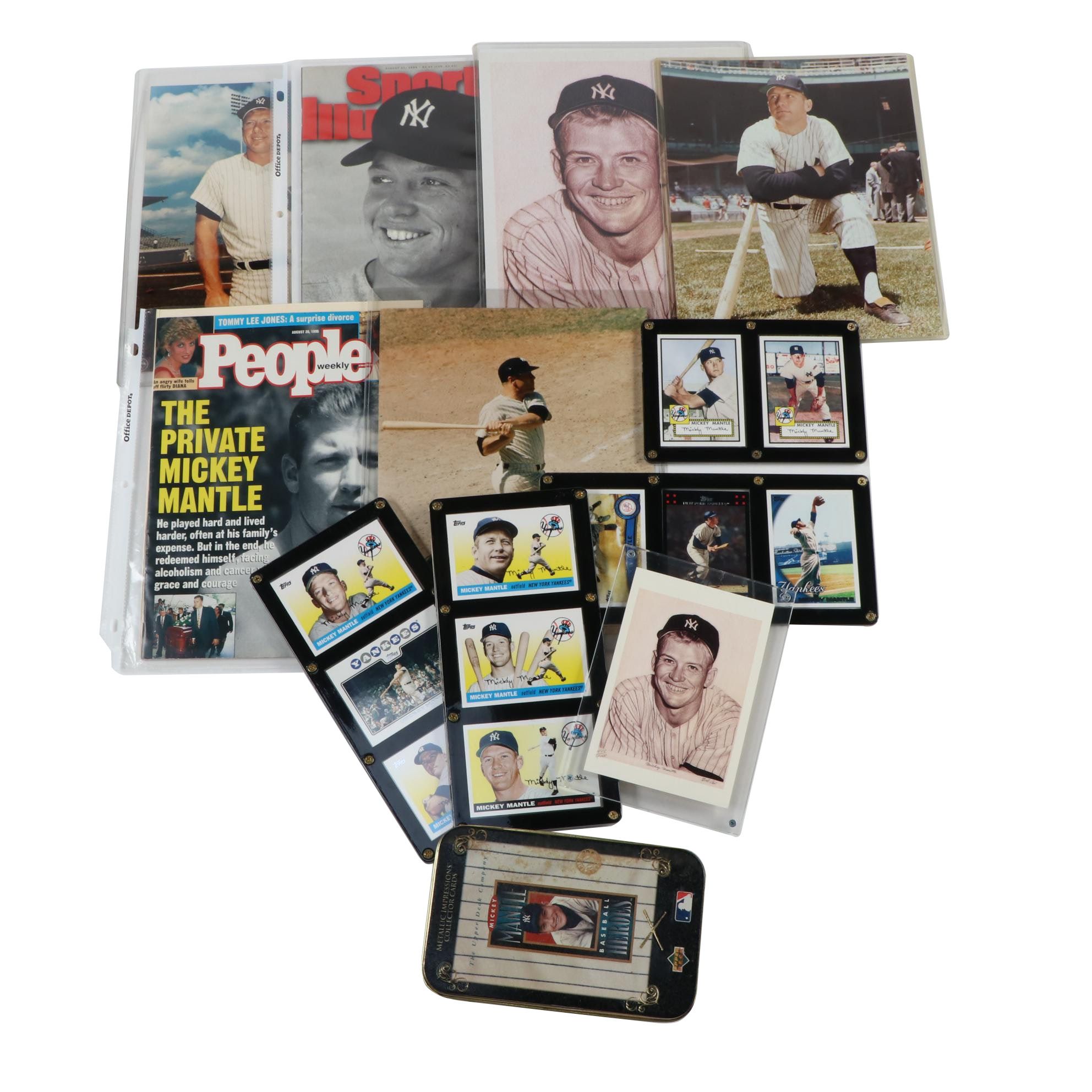 Mickey Mantle Memorabilia Collection Including Card Reprints and Photographs