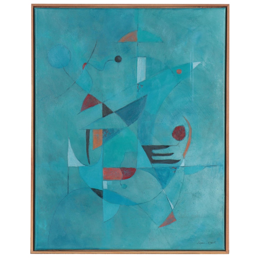 Eugene DeSmith Abstract Geometric Oil Painting, 21st Century