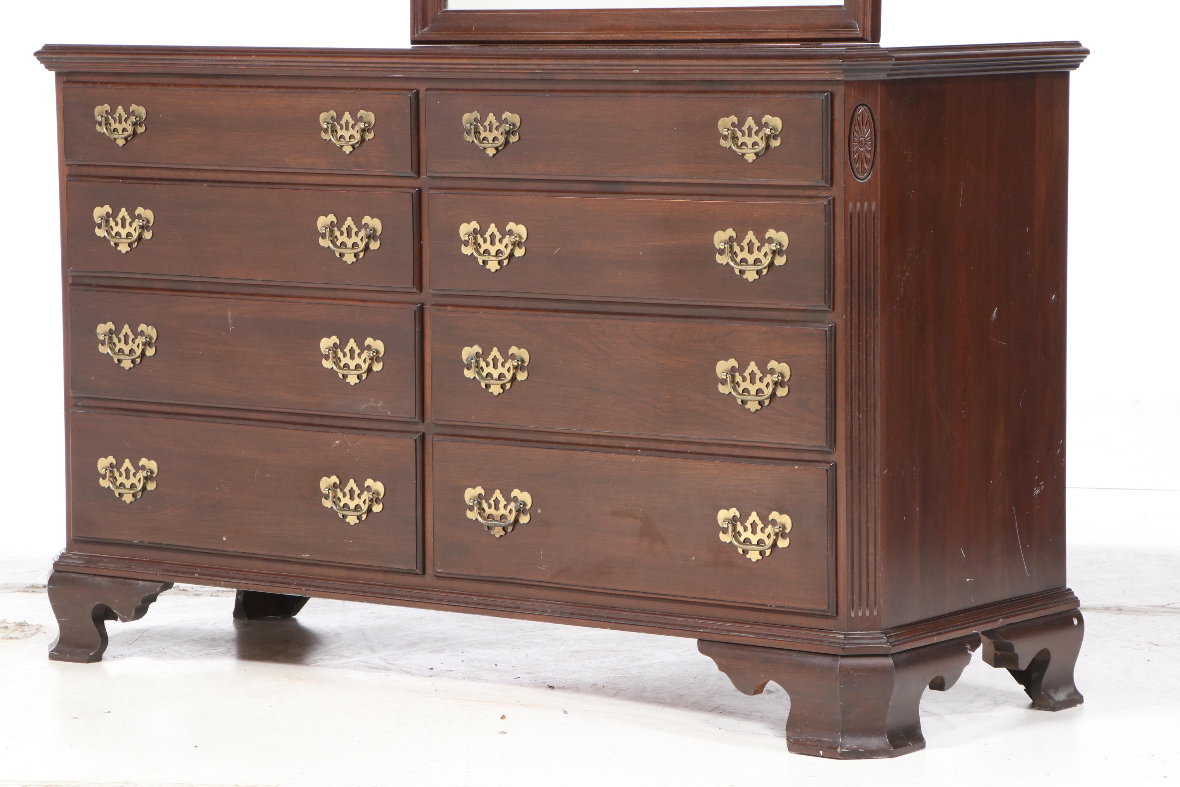 Ethan Allen Chippendale Style Cherrywood Eight-Drawer Dresser, Late 20th Century