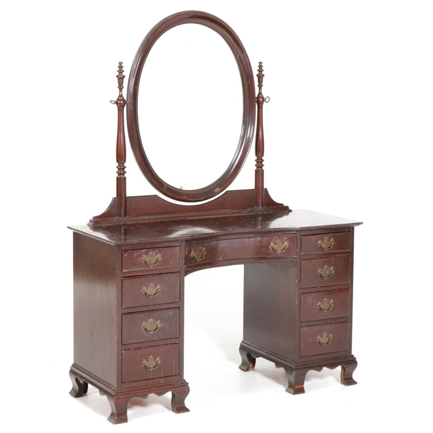 Colonial Style Mahogany Dressing Table with Swivel Mirror