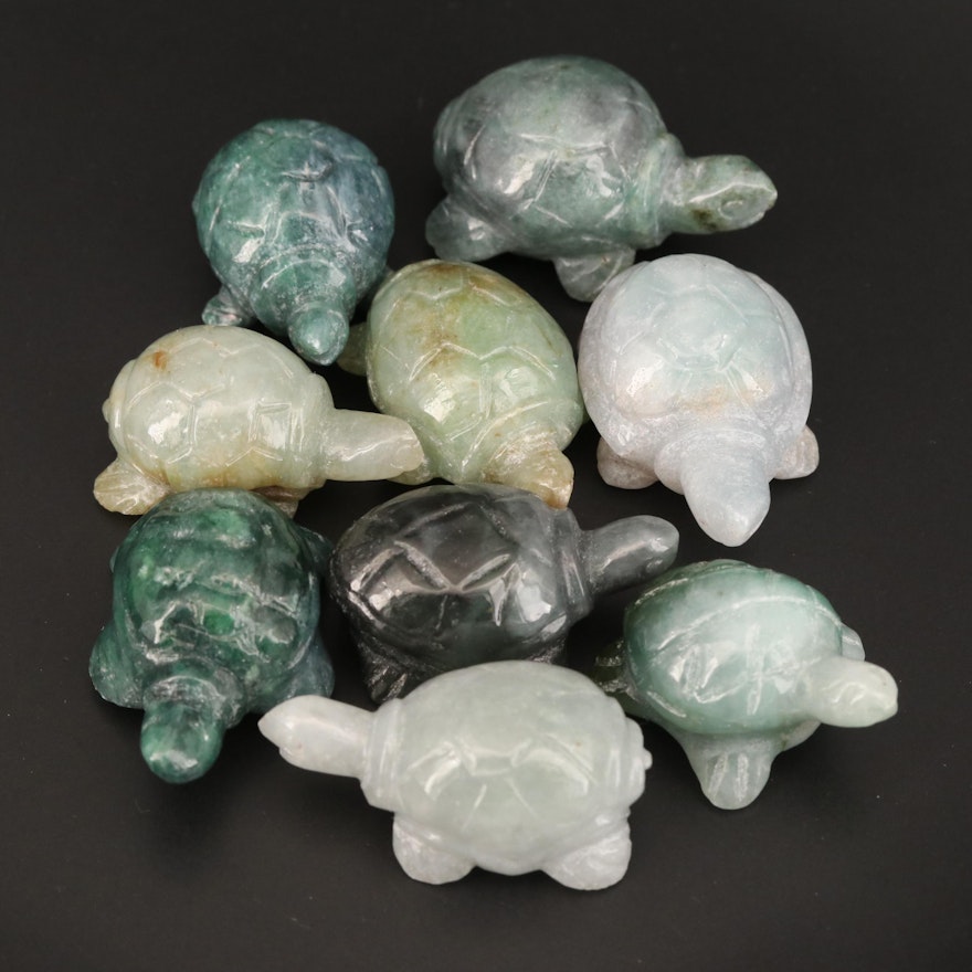 Chinese Carved Jadeite and Nephrite Turtle Charms