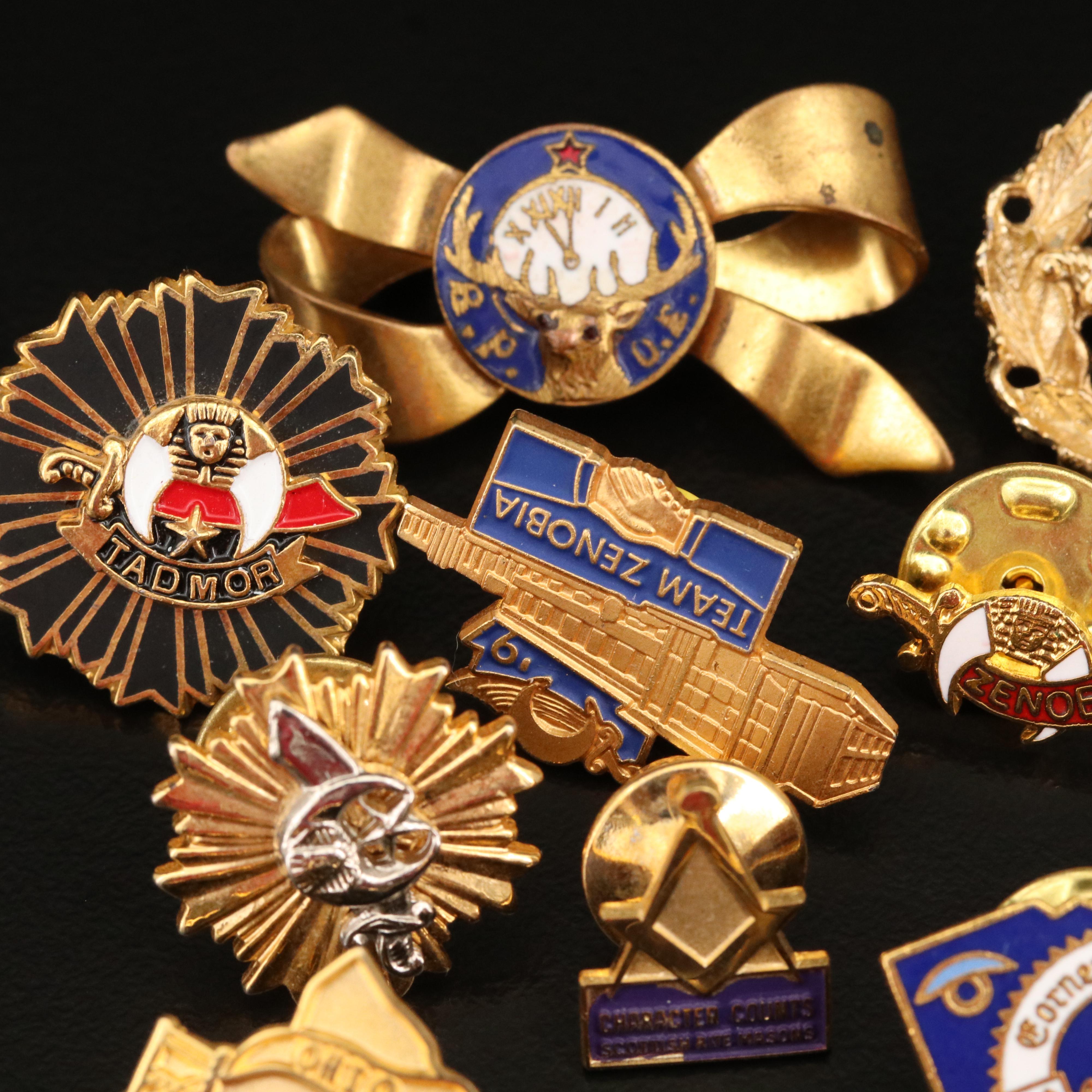Freemason, Elks Lodge and Shriner Pins with Sterling and F.H.C. Pendant