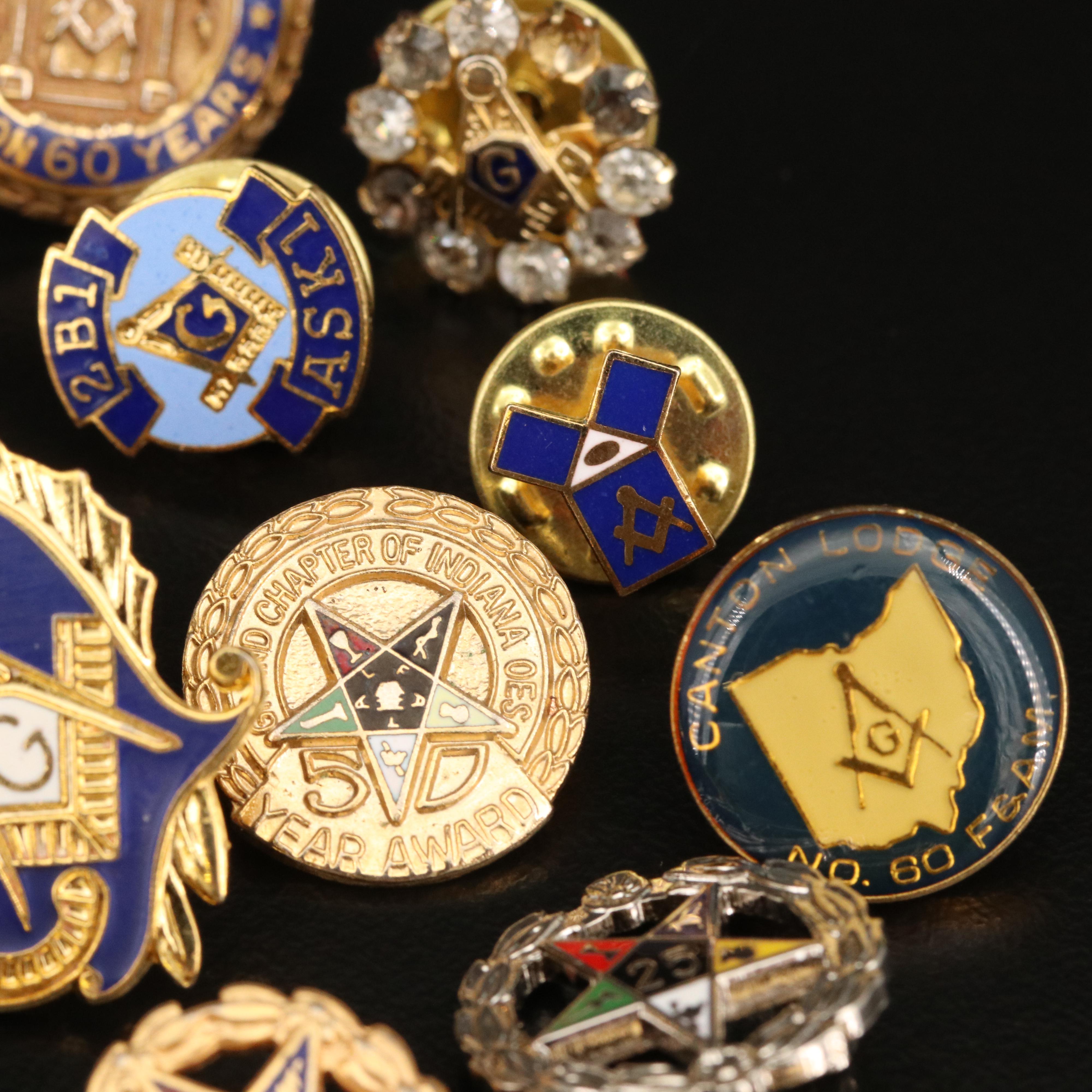 Freemason, Elks Lodge and Shriner Pins with Sterling and F.H.C. Pendant