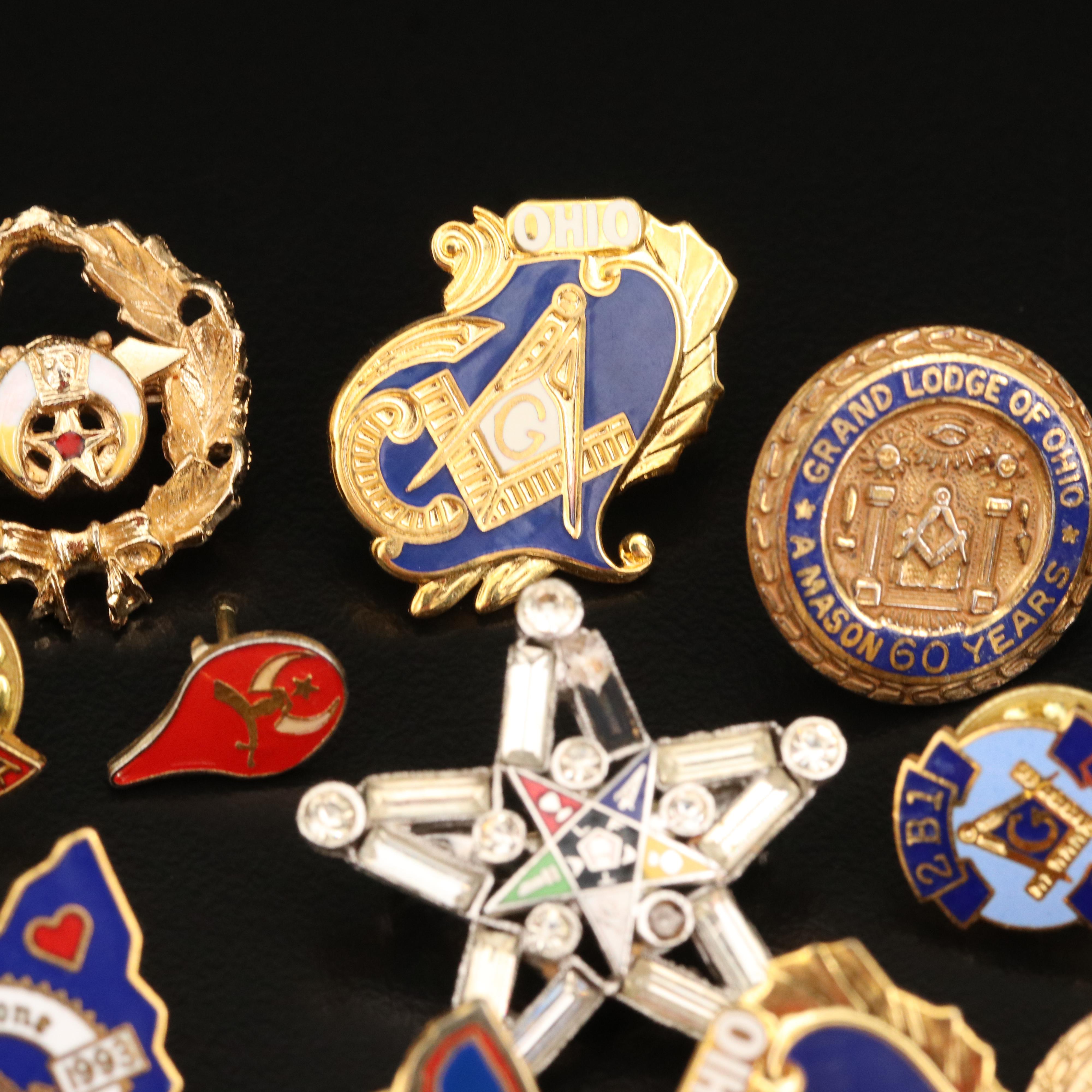 Freemason, Elks Lodge and Shriner Pins with Sterling and F.H.C. Pendant