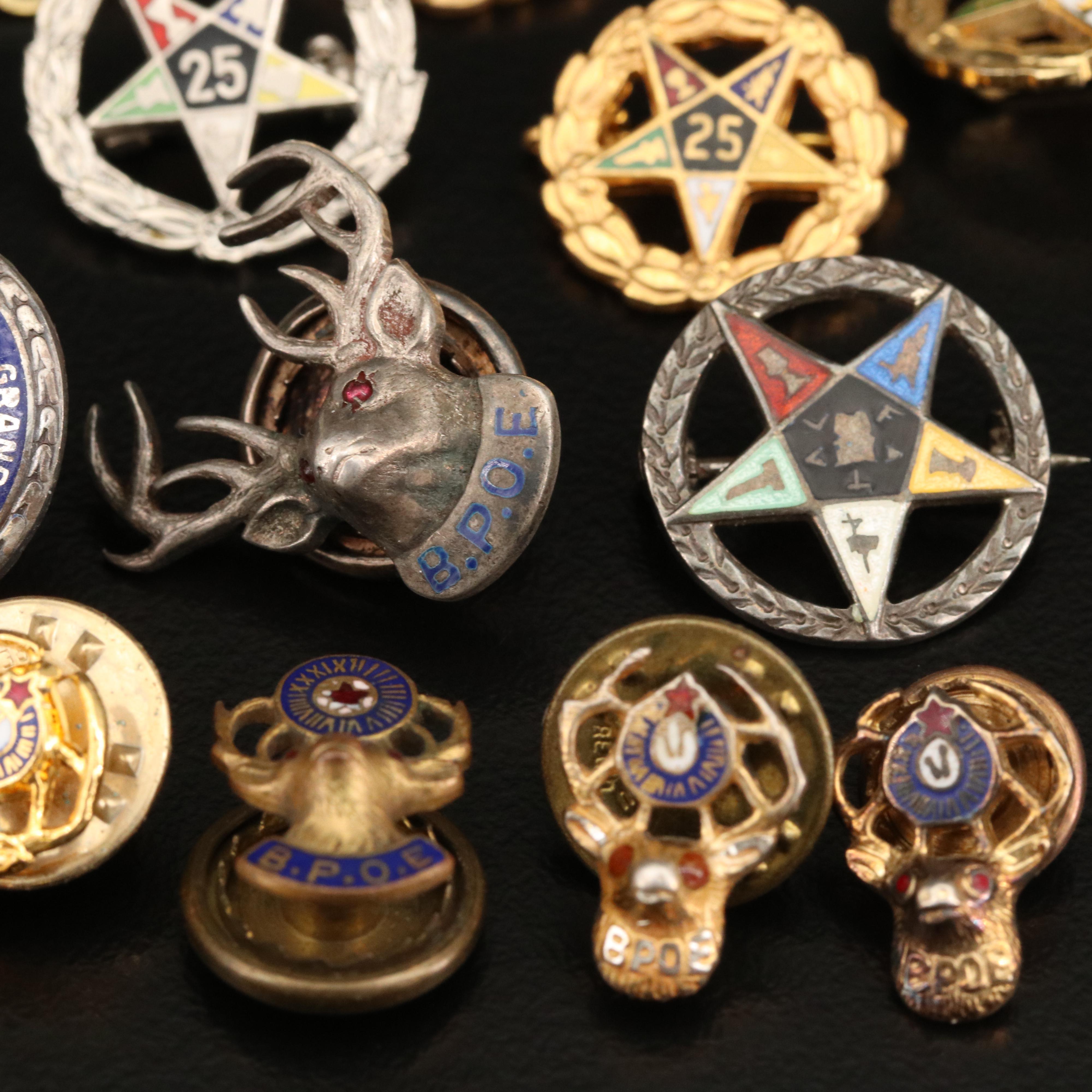 Freemason, Elks Lodge and Shriner Pins with Sterling and F.H.C. Pendant