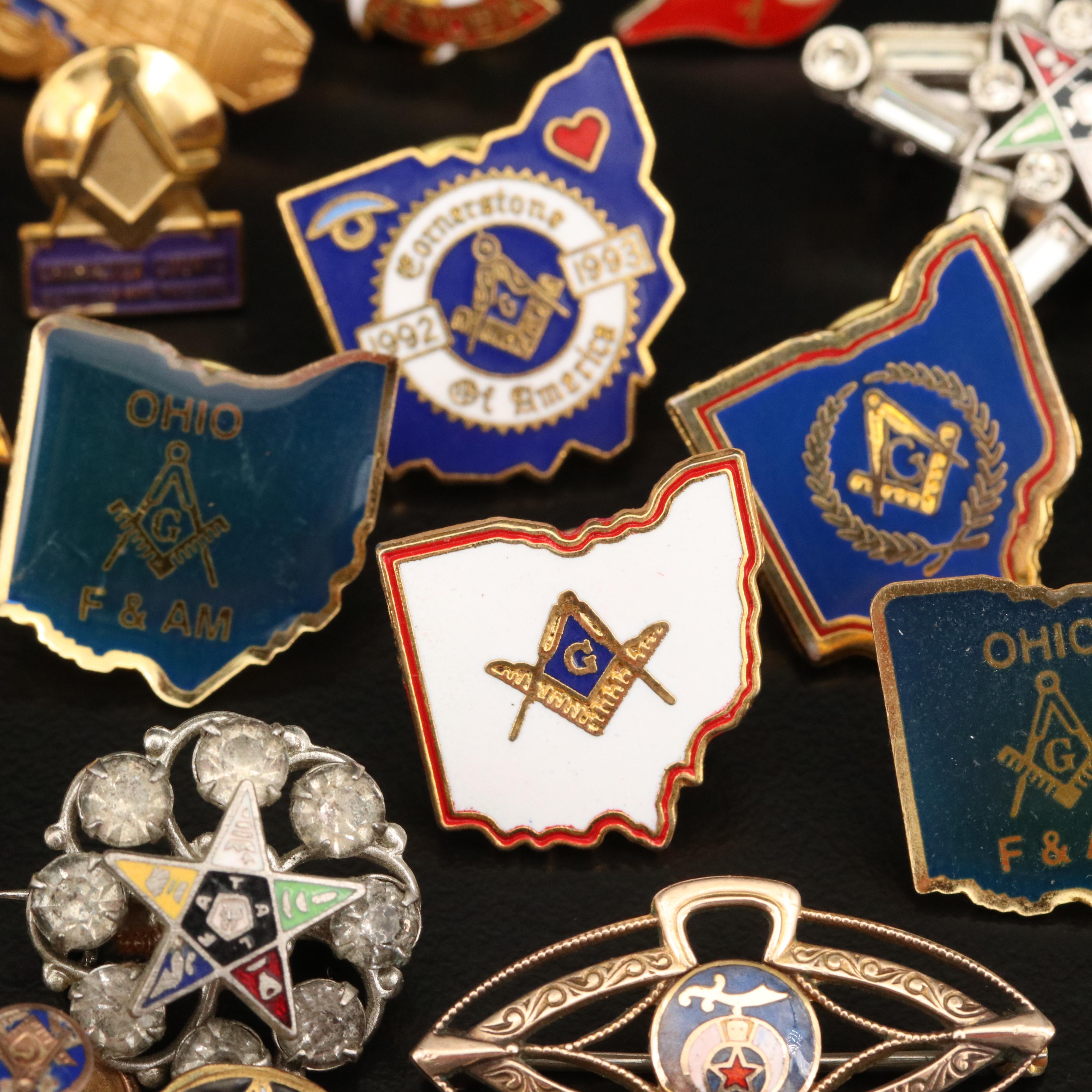 Freemason, Elks Lodge and Shriner Pins with Sterling and F.H.C. Pendant