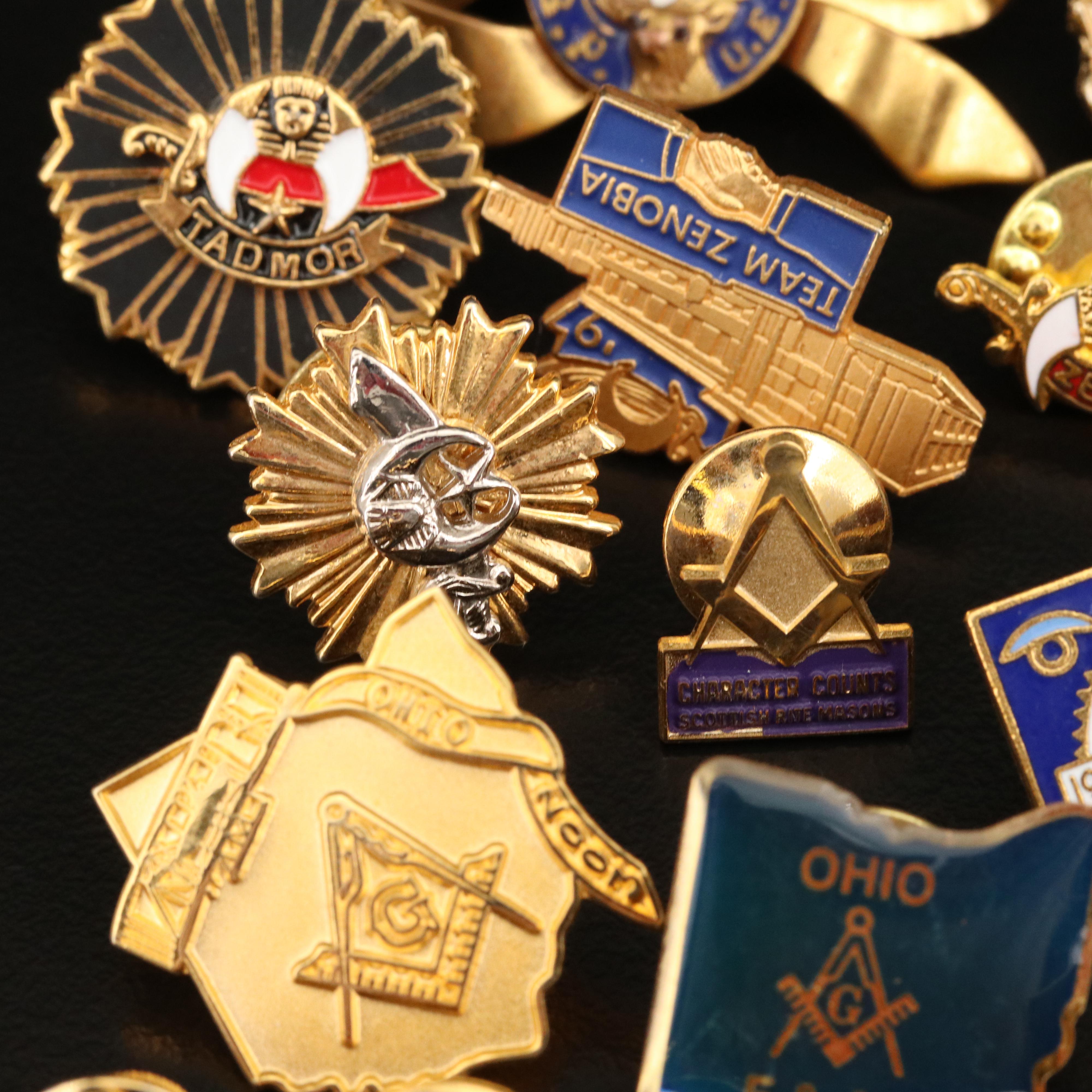 Freemason, Elks Lodge and Shriner Pins with Sterling and F.H.C. Pendant