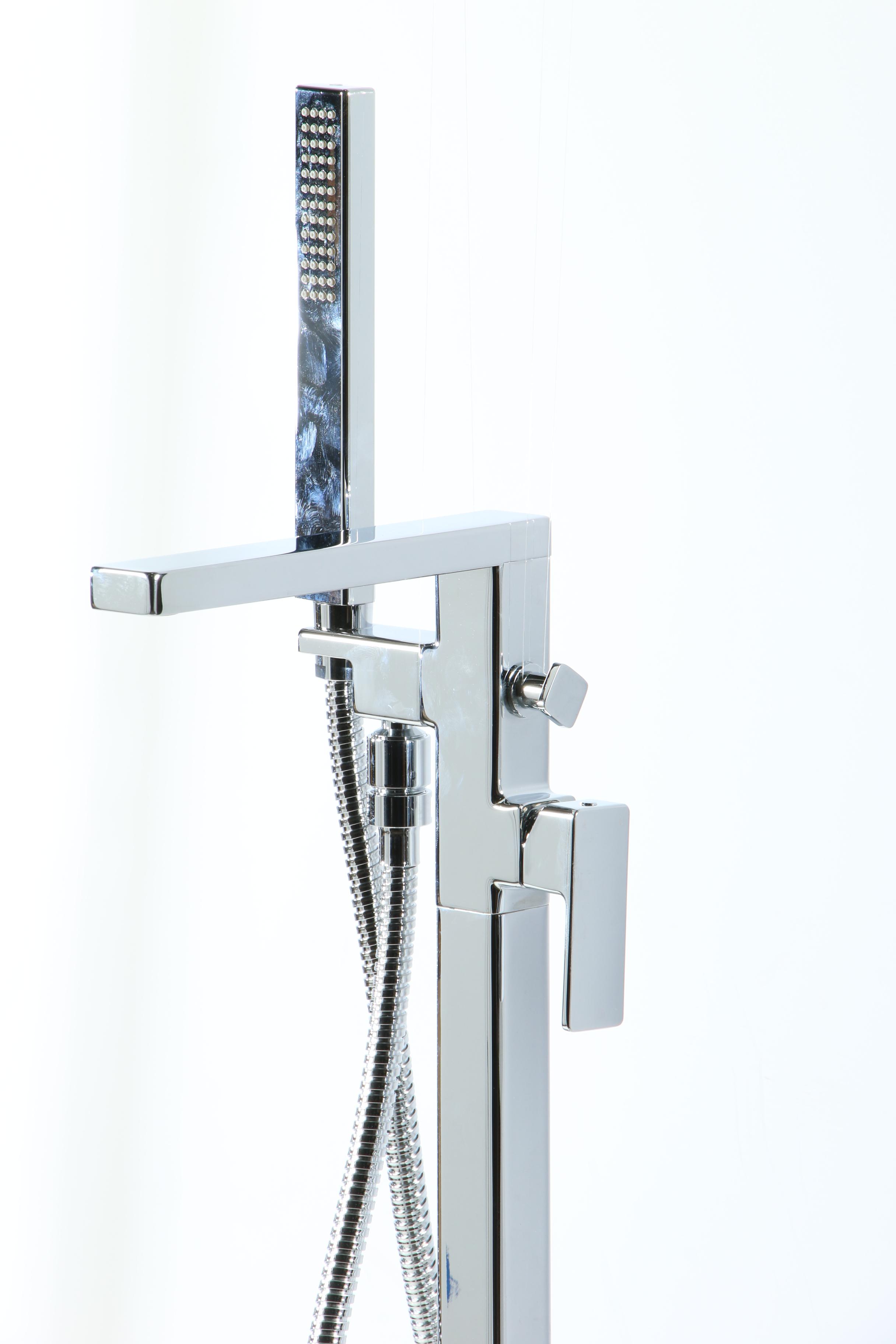 "Profili" Chrome Freestanding Tub Filler with Hand Shower