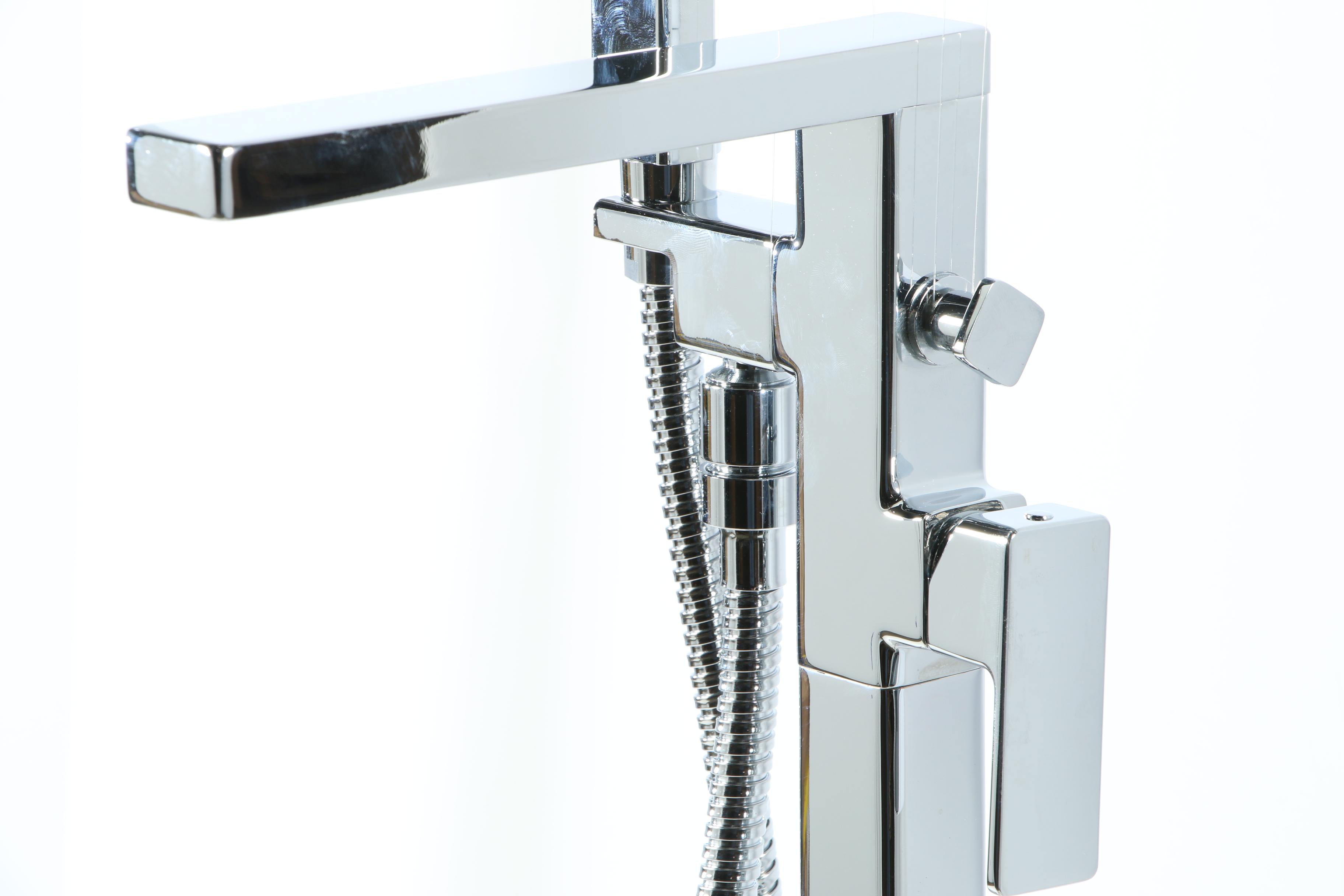 "Profili" Chrome Freestanding Tub Filler with Hand Shower