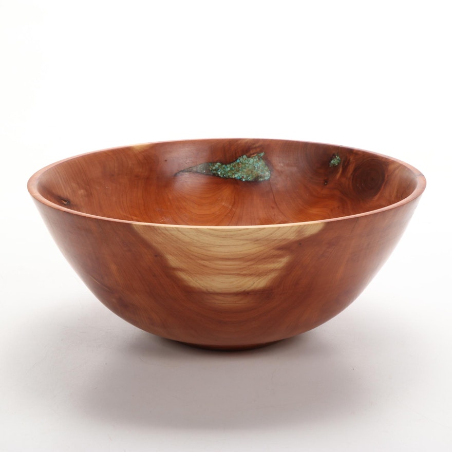 Jim Eliopulos Turned Texas Cedar Bowl With Turquoise Inlay