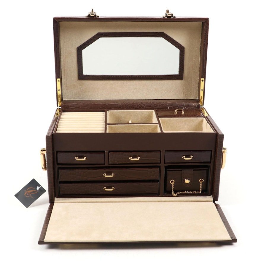 Collectives Dome Top Faux Alligator Leather Multi-Drawer Jewelry Box